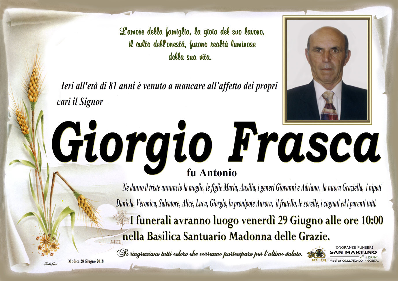 Necrologi: Giorgio Frasca