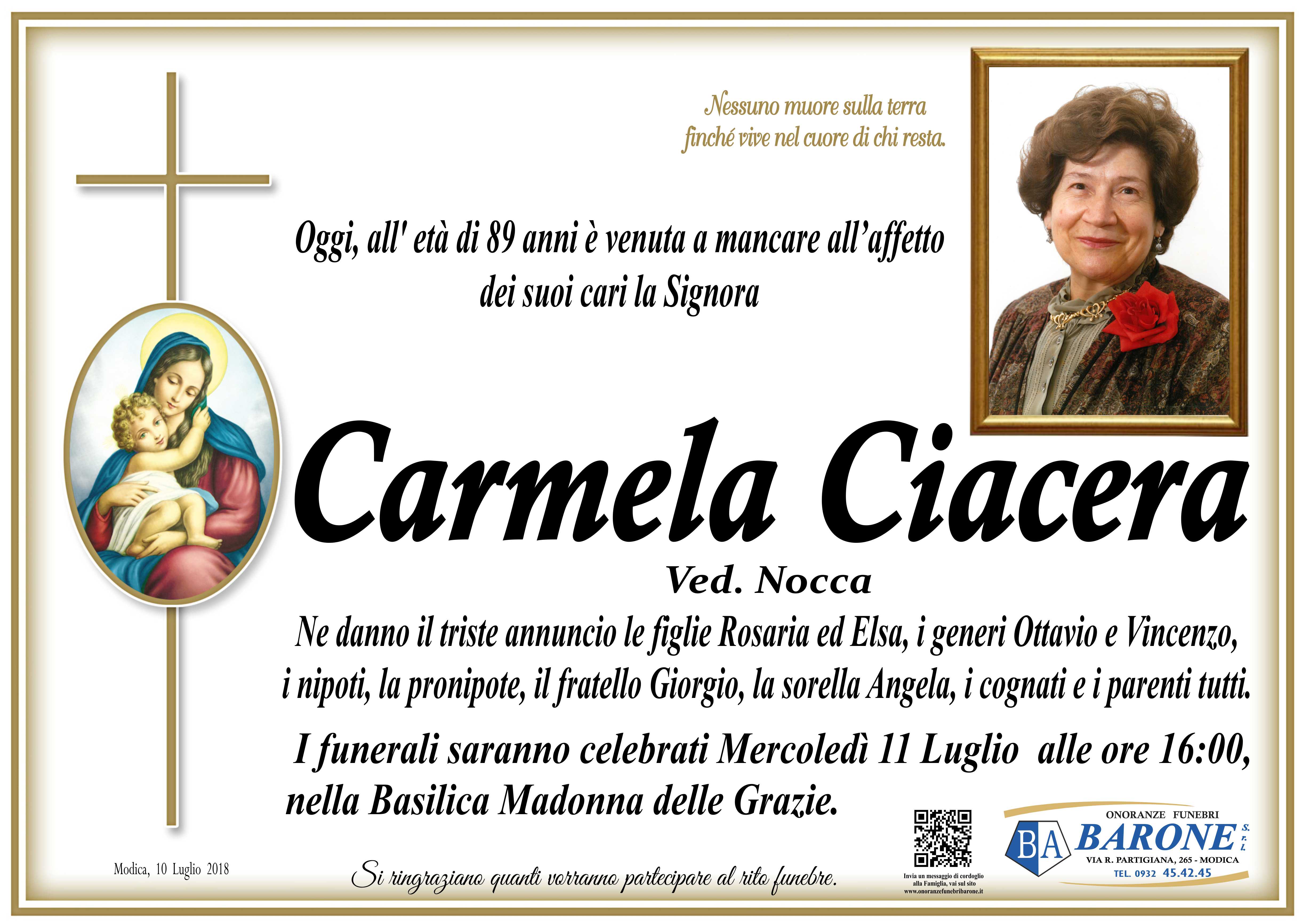 Necrologi: Carmela Ciacera