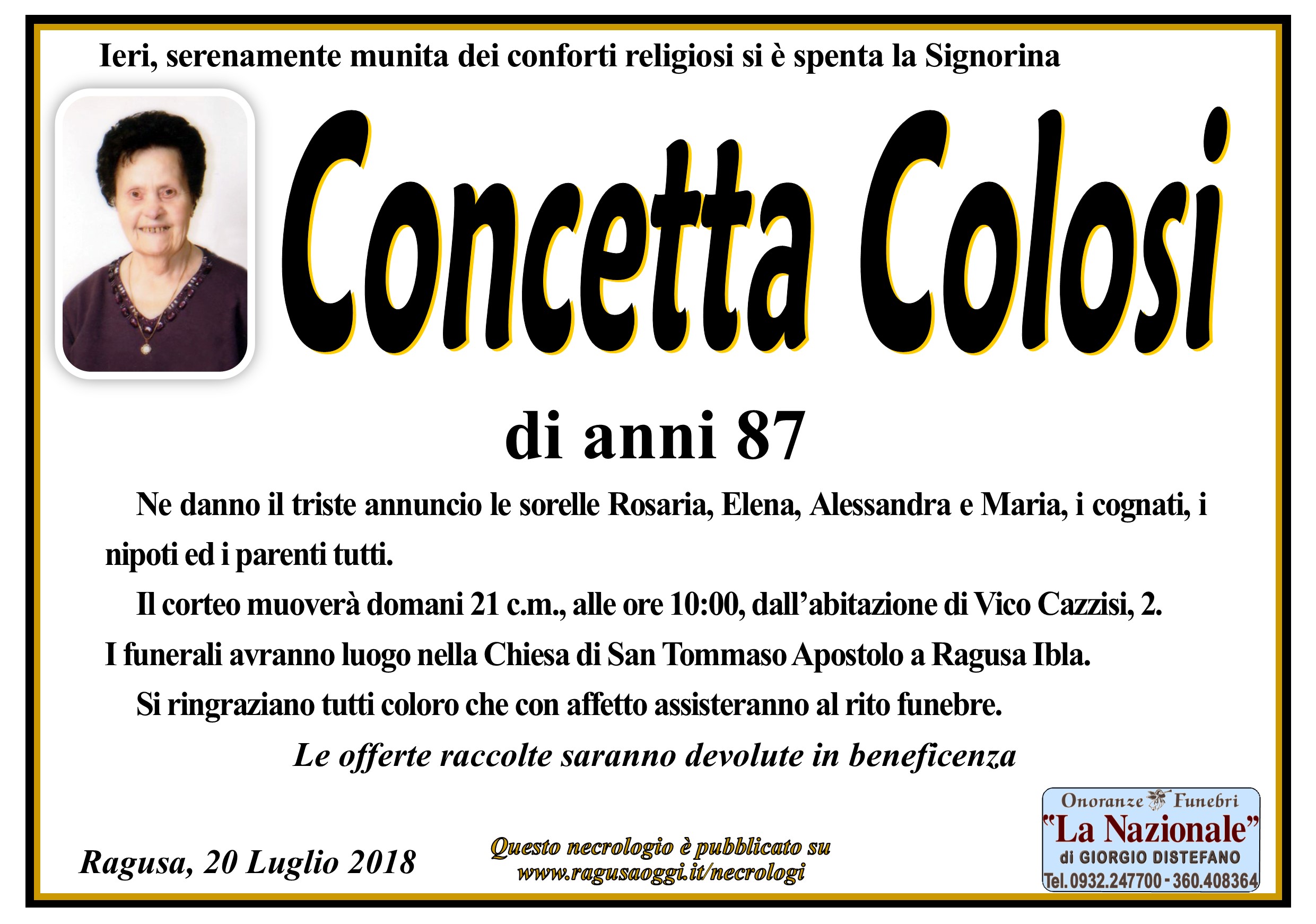 Necrologi: Concetta Colosi