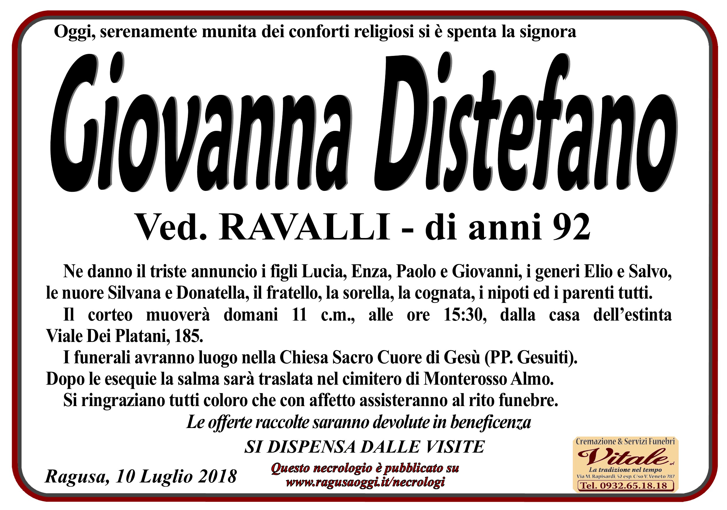 Necrologi: Giovanna Distefano