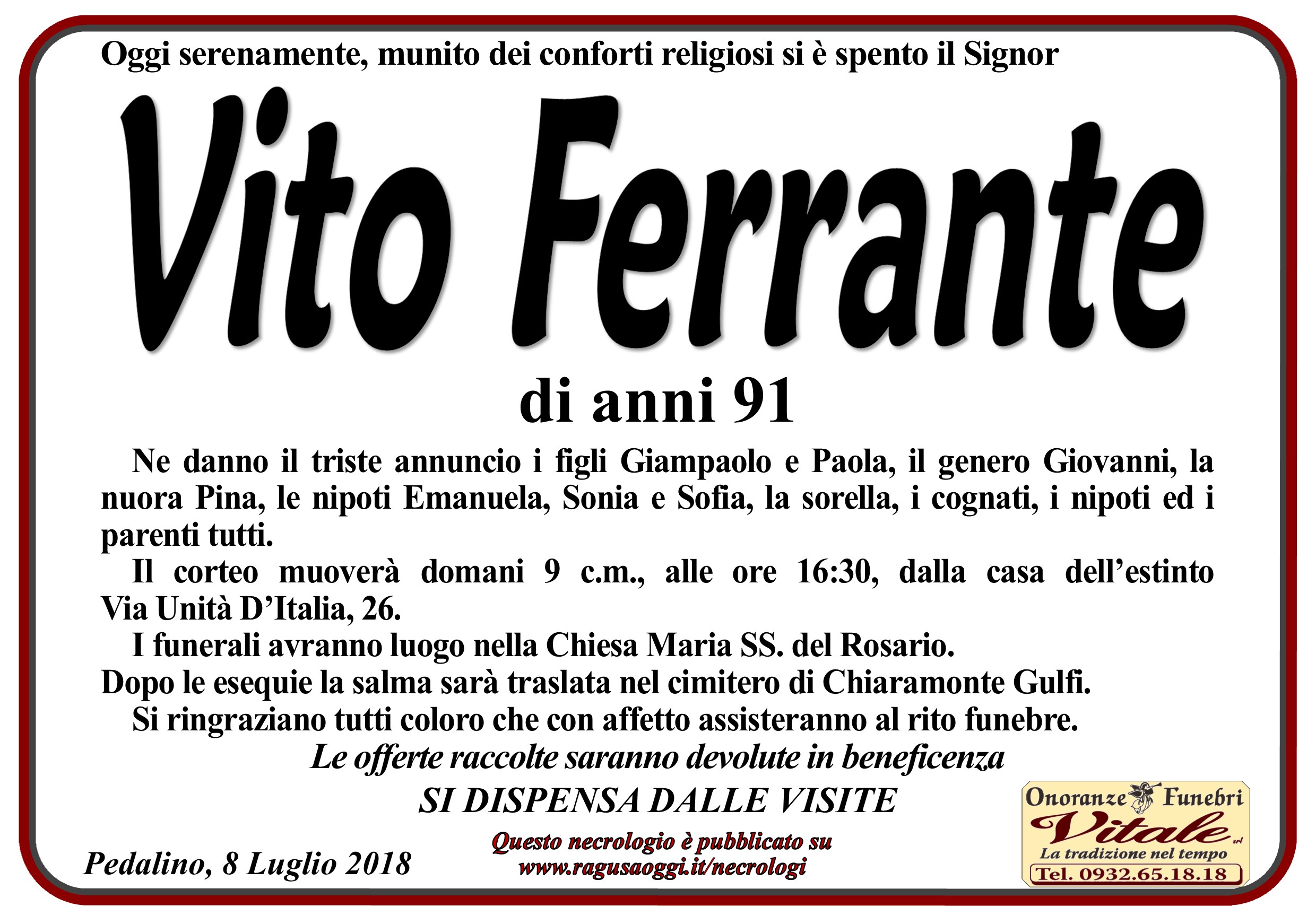 Necrologi: Vito Ferrante