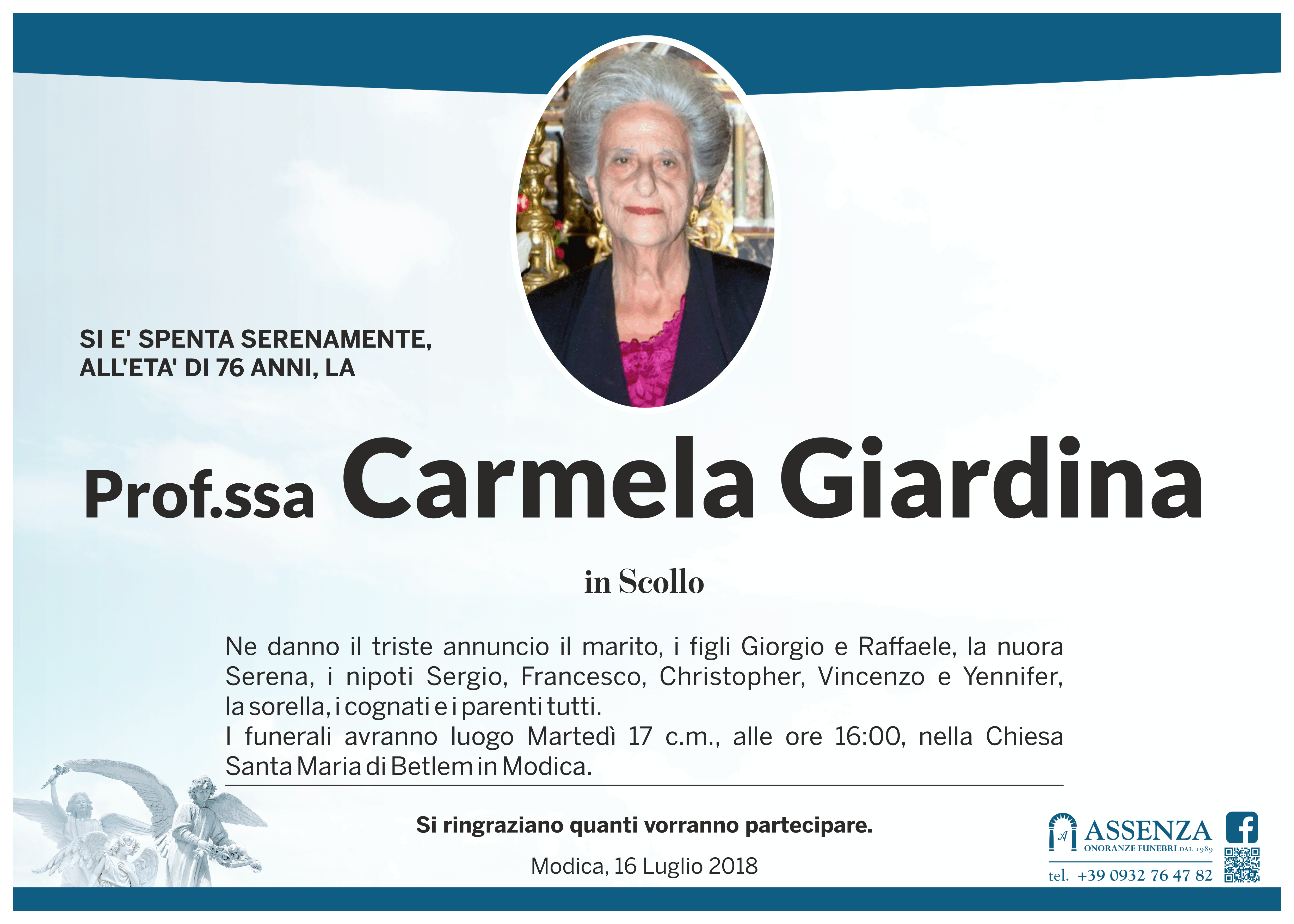 Necrologi: Carmela Giardina