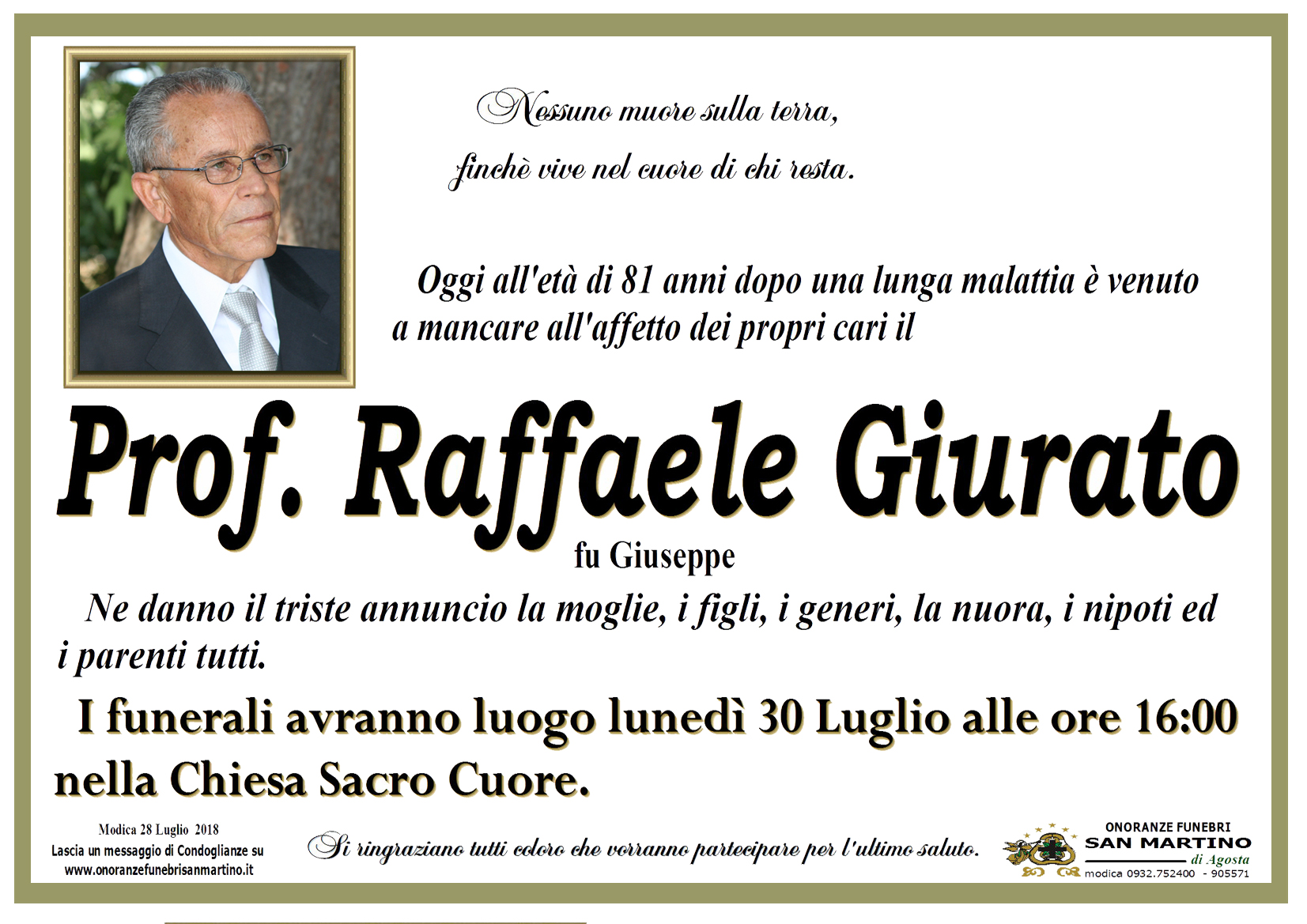 Necrologi Raffaele Giurato