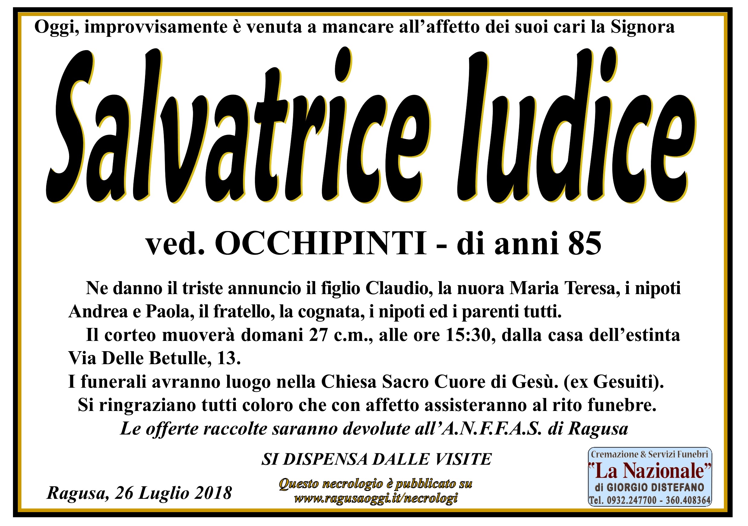 Necrologi: Salvatrice Iudice