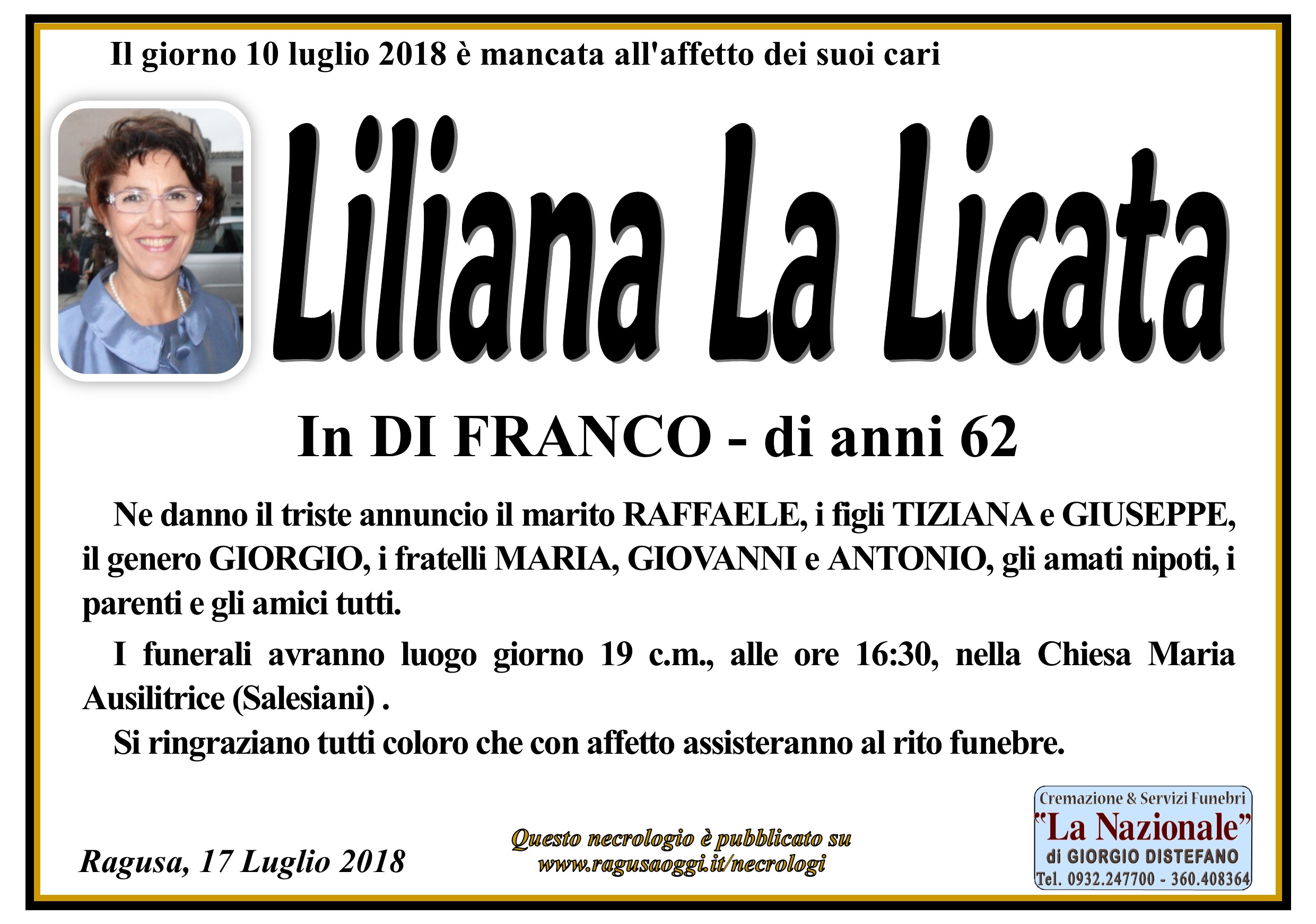 Necrologi: Liliana La Licata