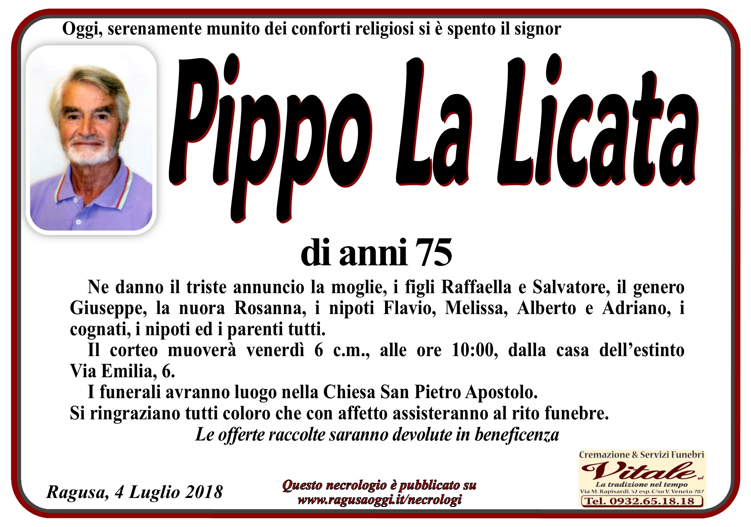 Necrologi: Pippo La Licata