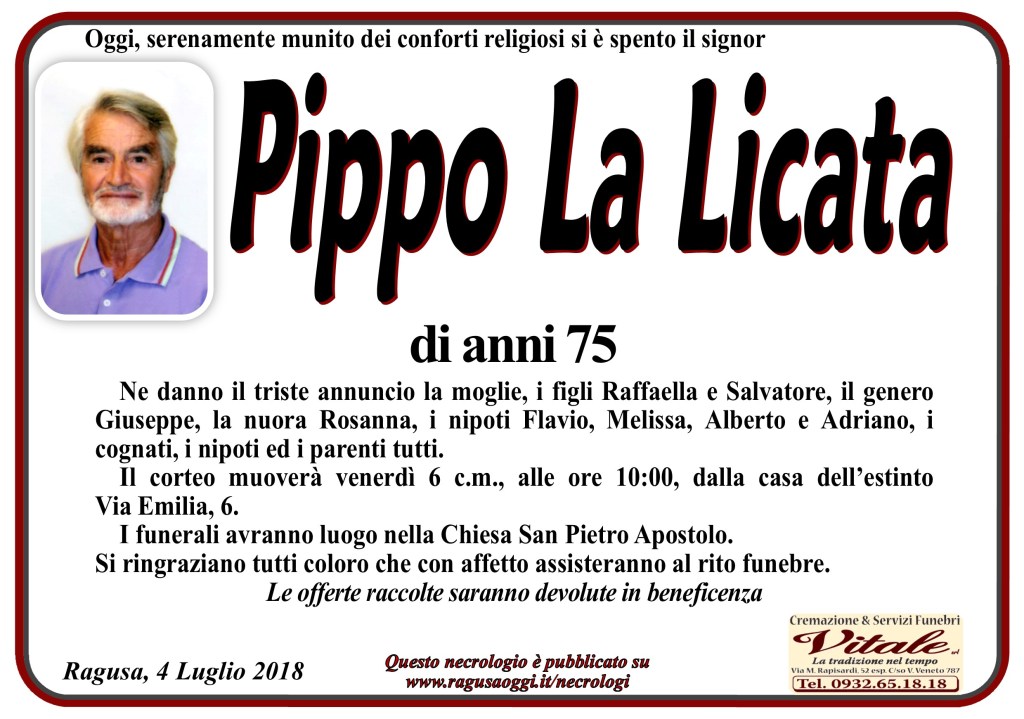 Necrologi: Pippo La Licata - Ragusa Oggi