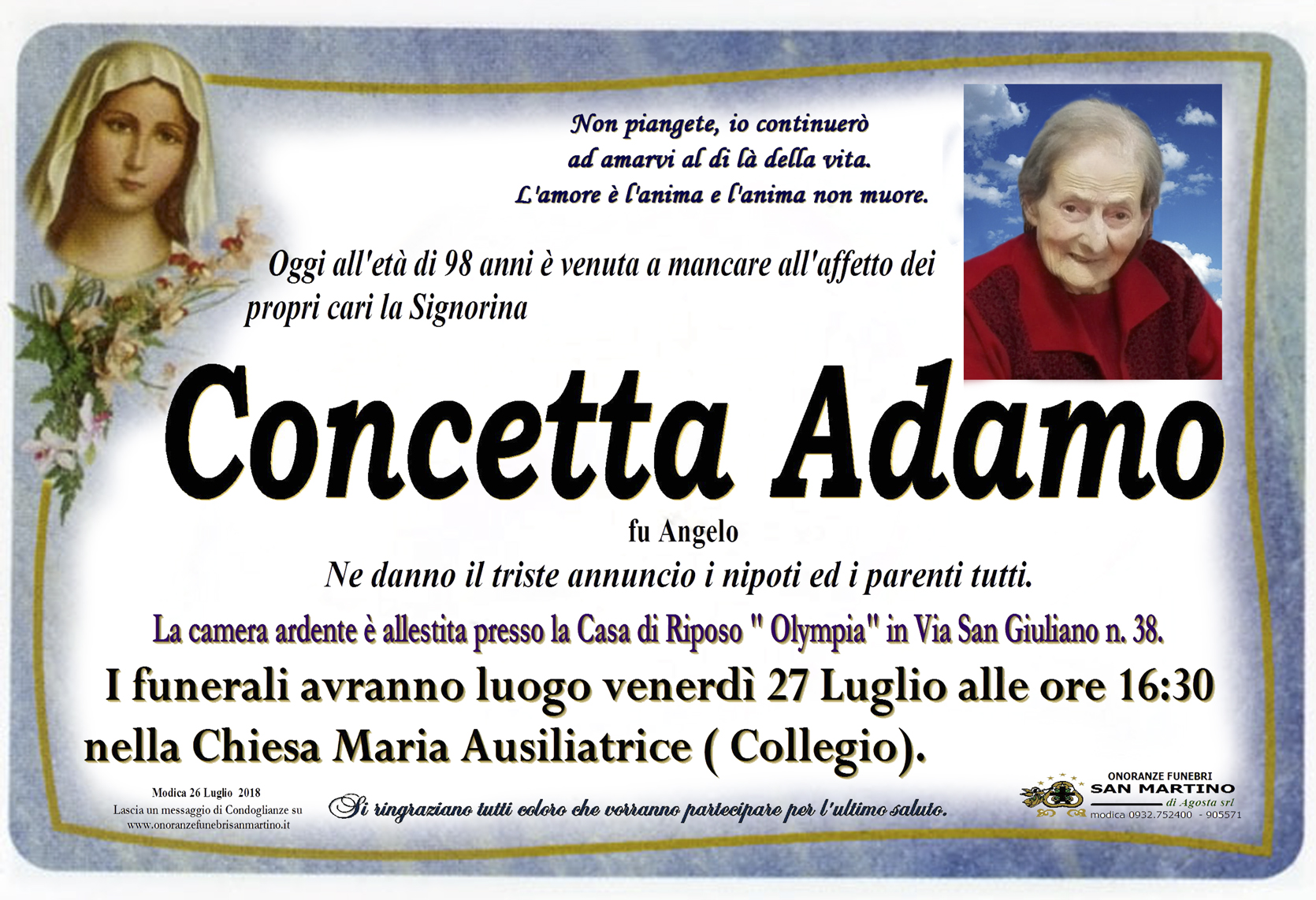 Necrologi: Concetta Adamo