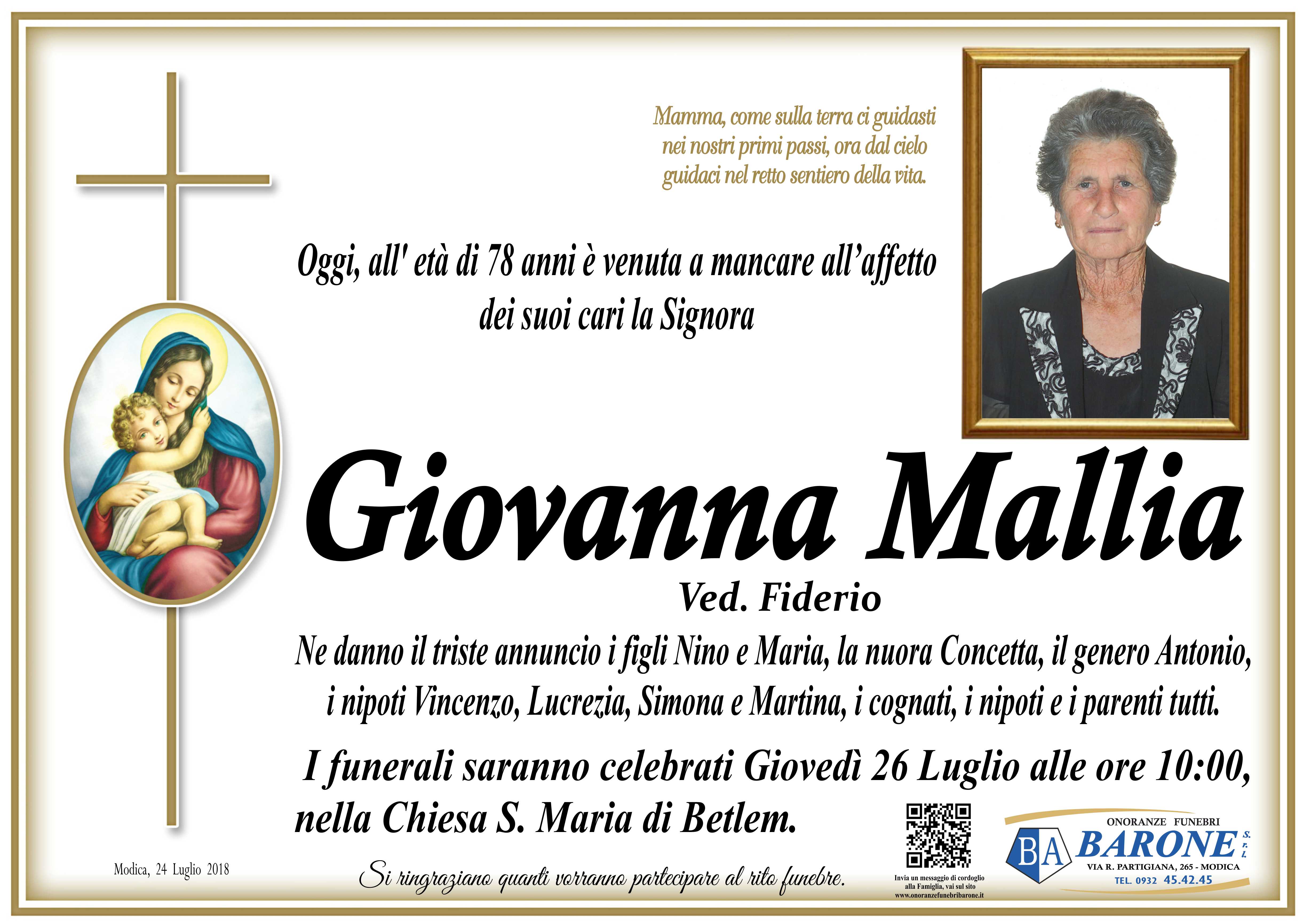 Necrologi: Giovanna Mallia