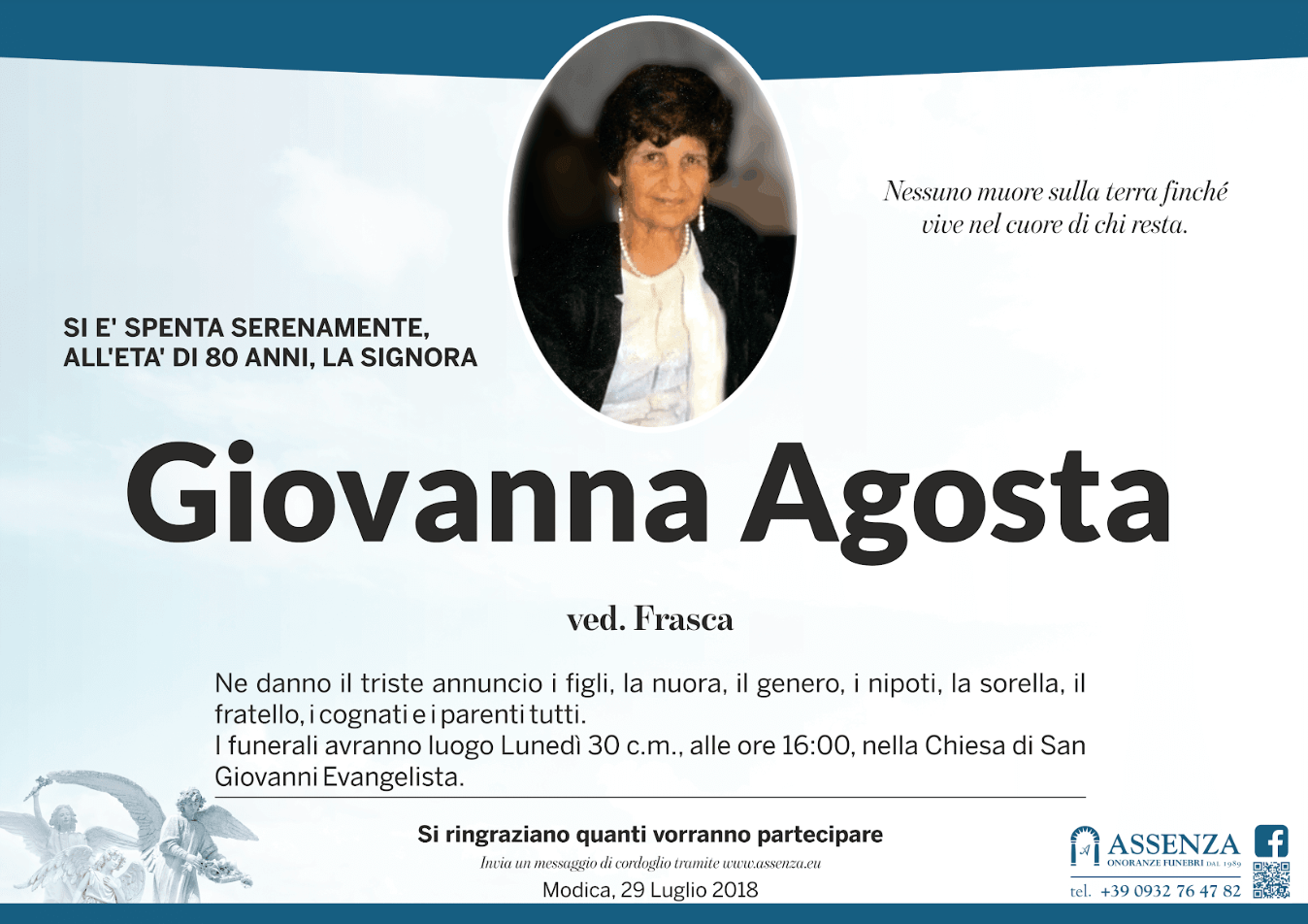 Necrologi: Giovanna Agosta