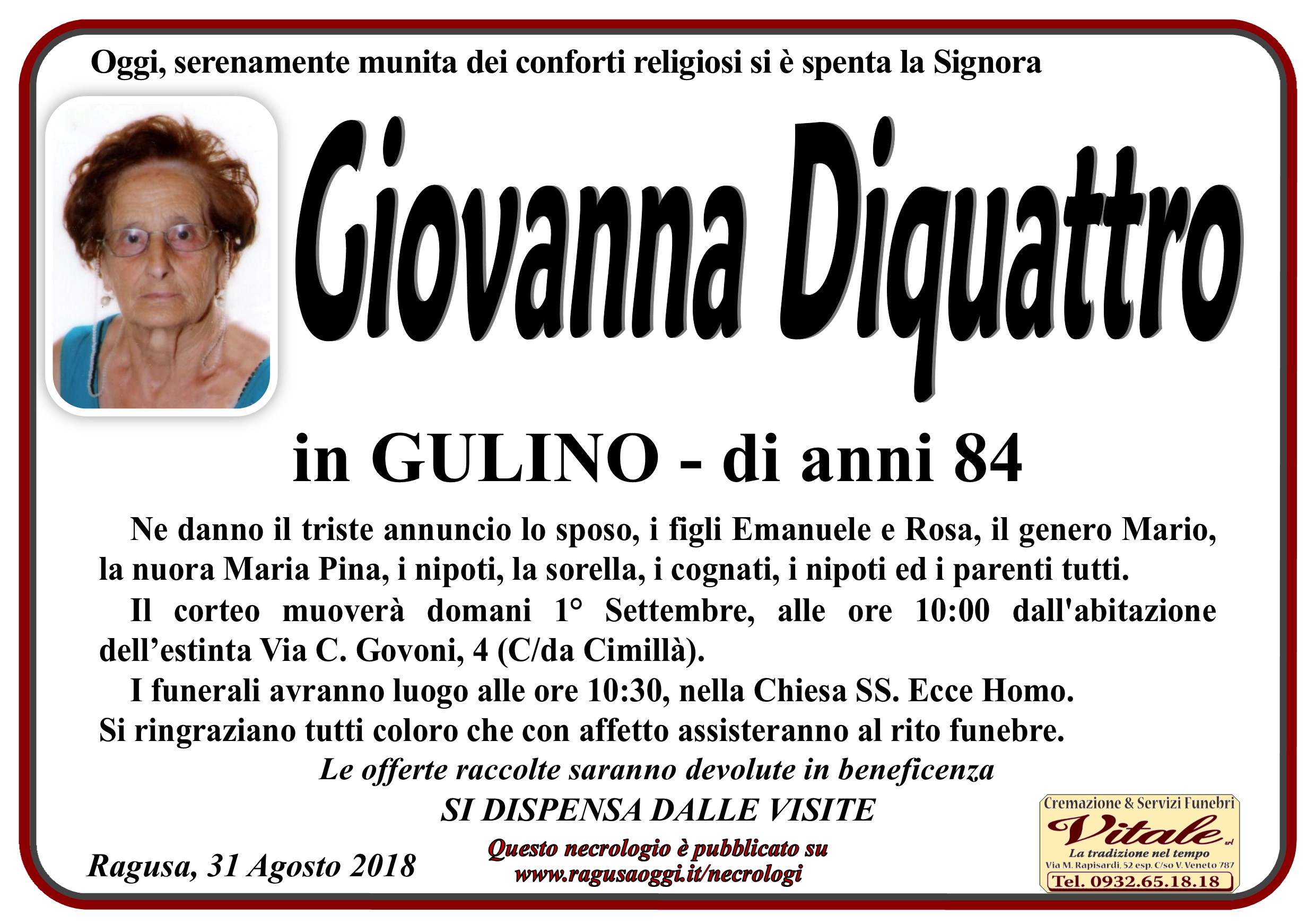 Necrologi: Giovanna Diquattro