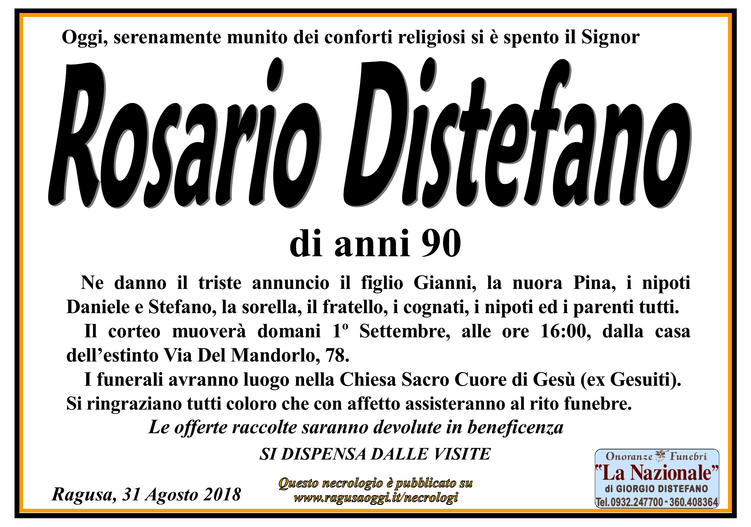 Necrologi: Rosario Di Stefano