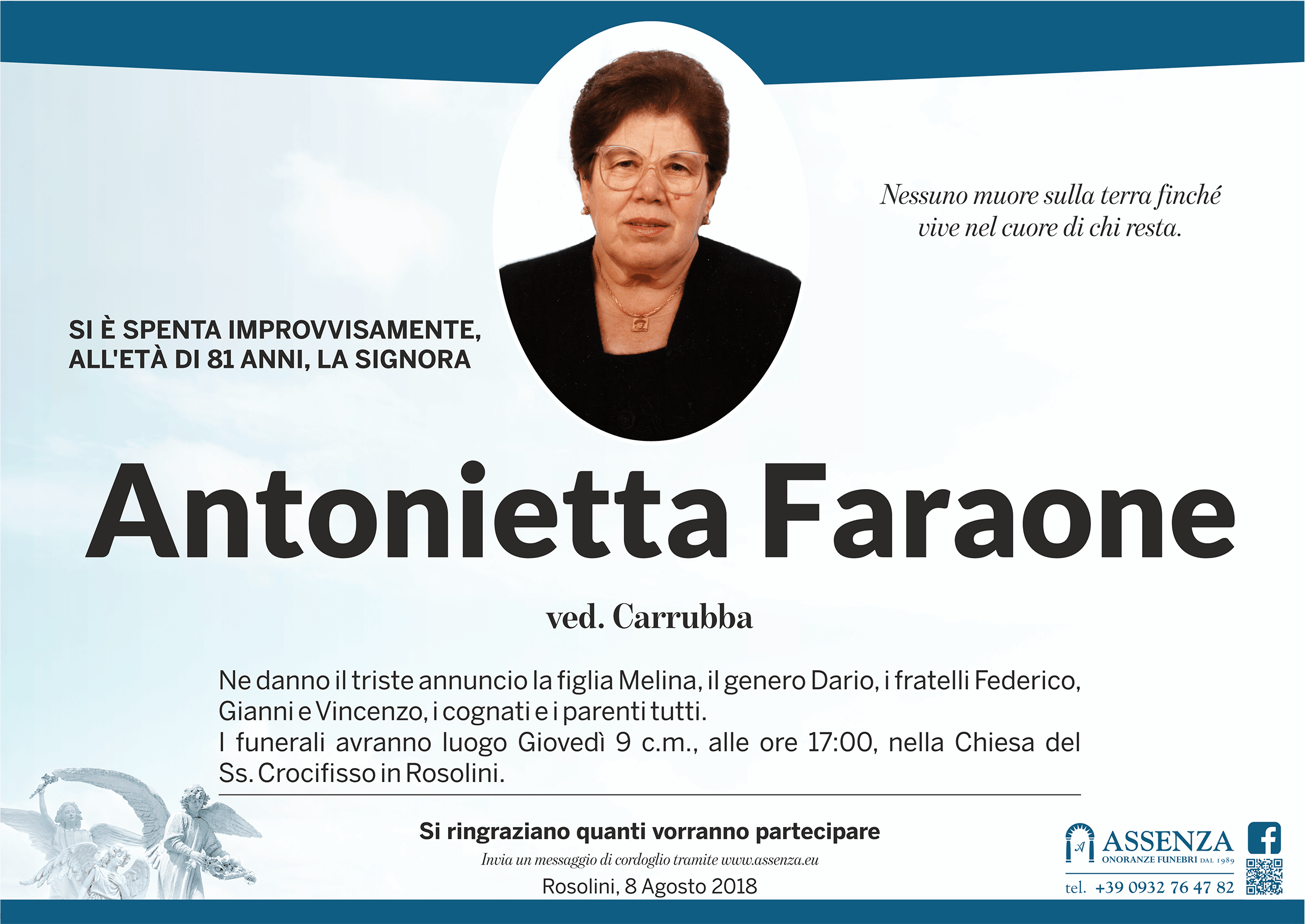 Necrologi: Antonietta Faraone