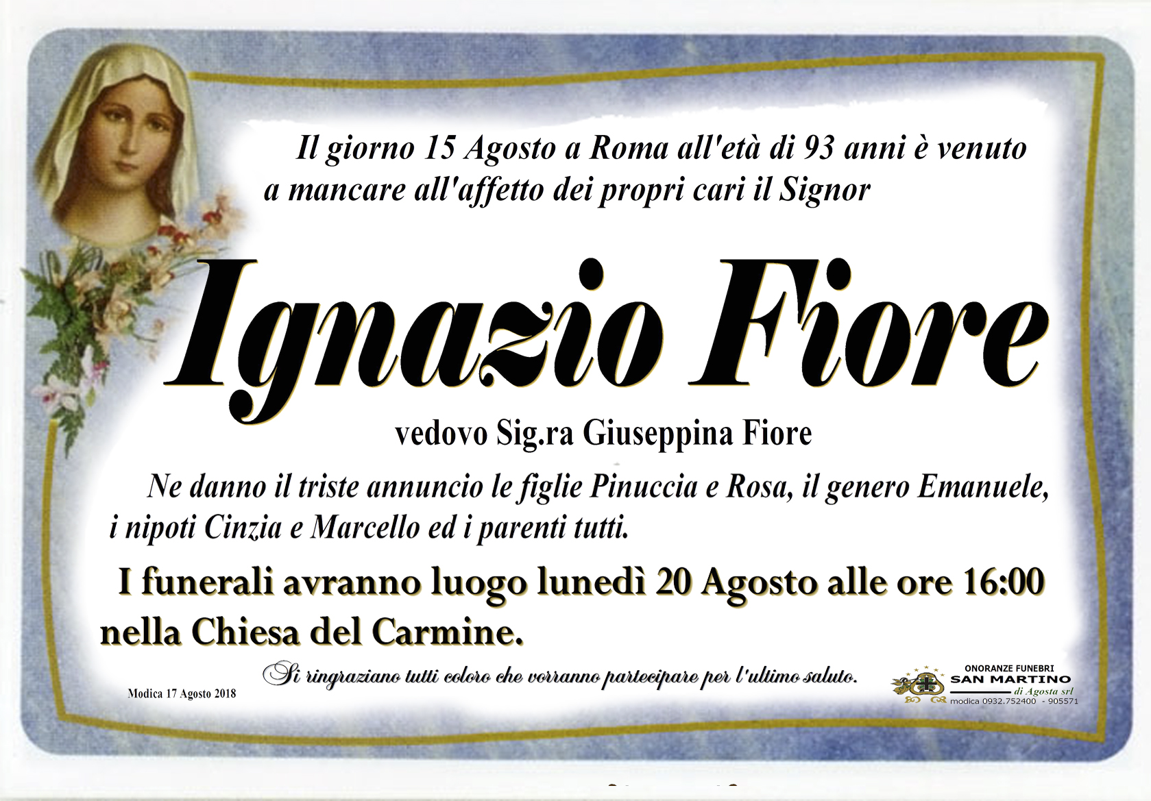 Necrologi: Ignazio Fiore