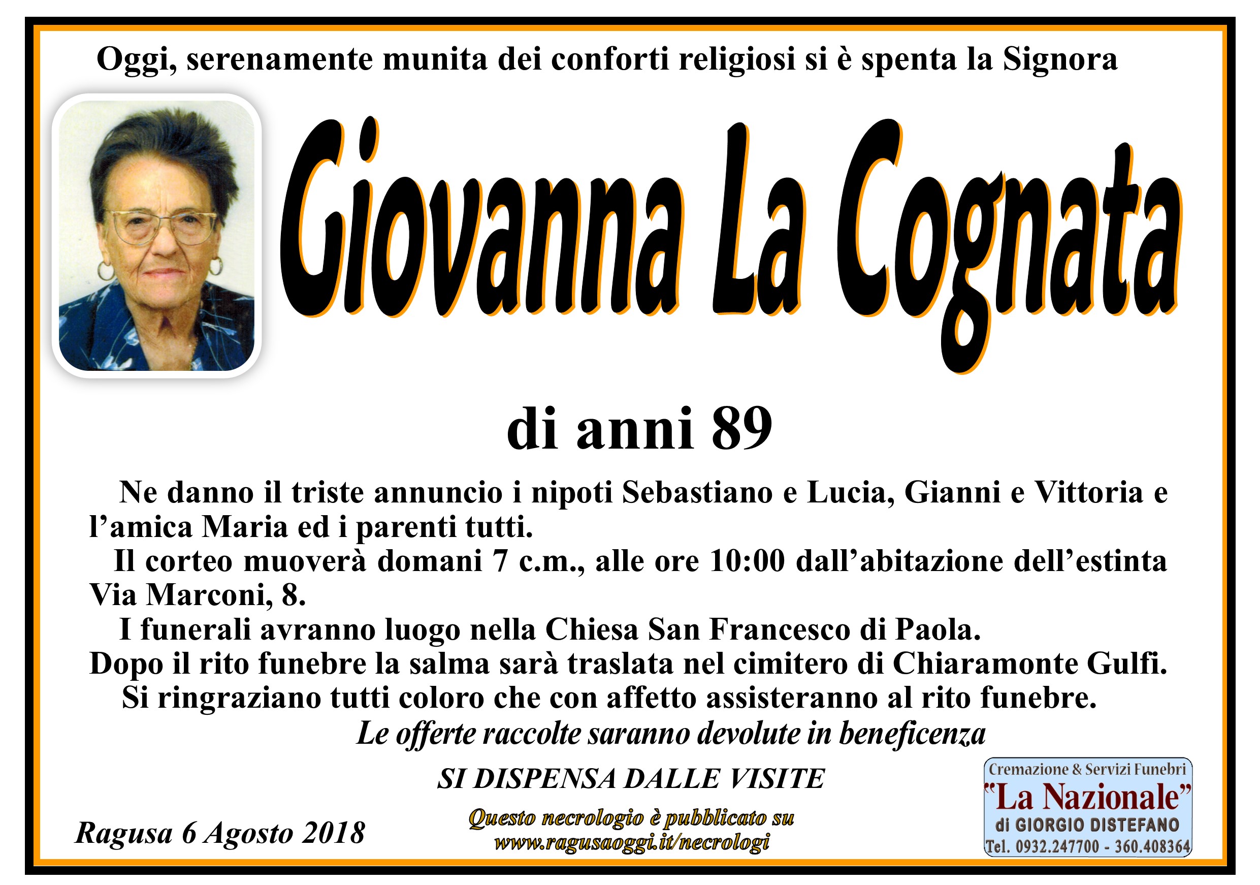 Necrologi: Giovanna La Cognata