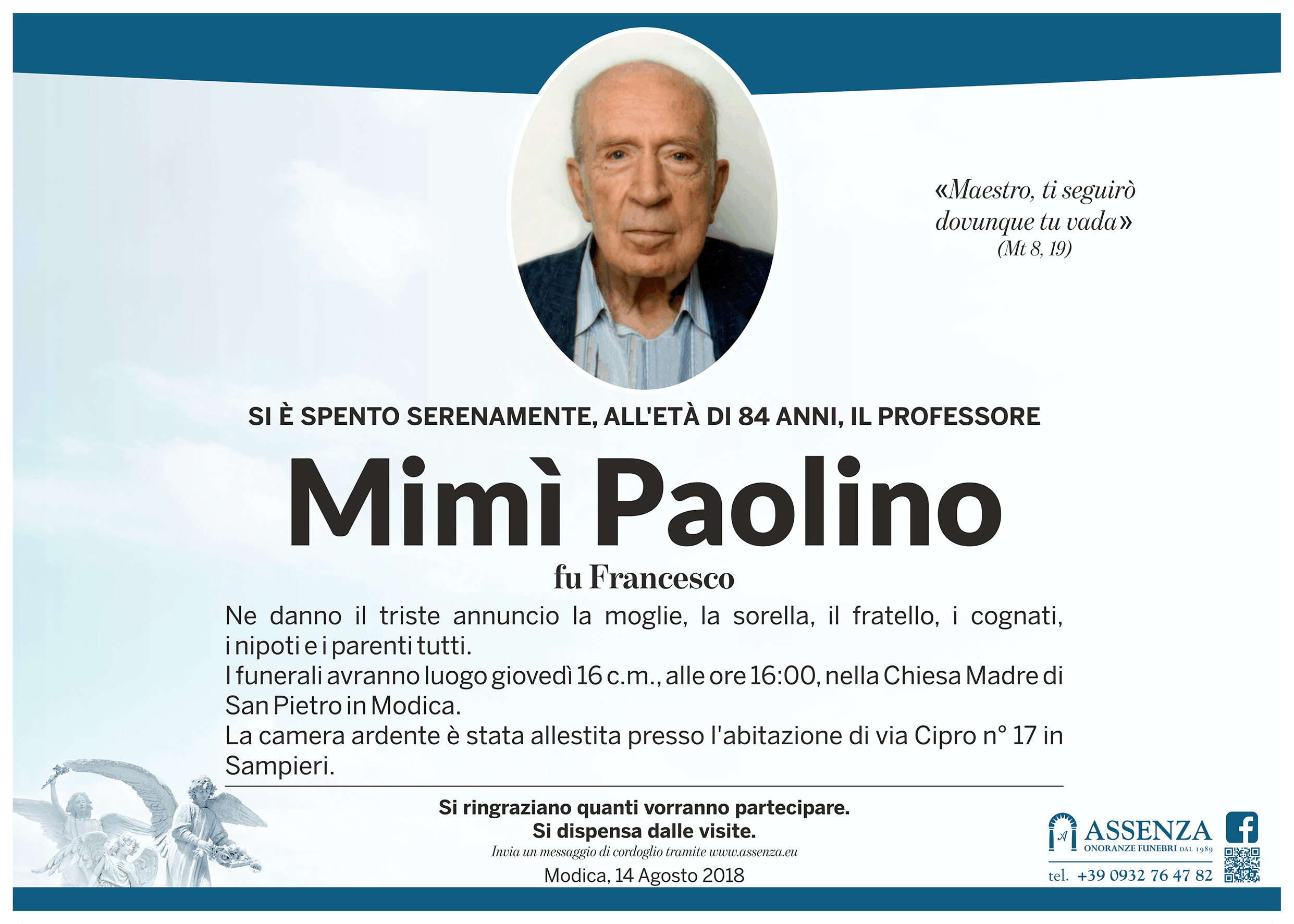 Nercologi: E’ scomparso Mimì Paolino
