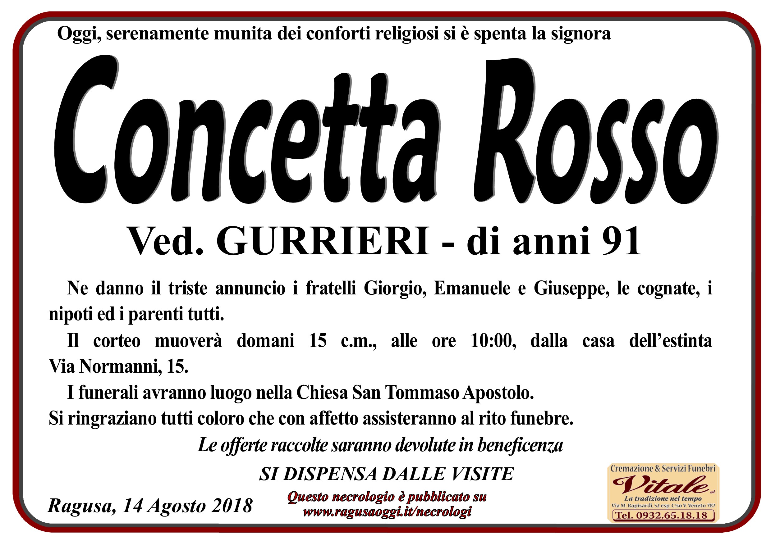 Necrologi: Concetta Rosso