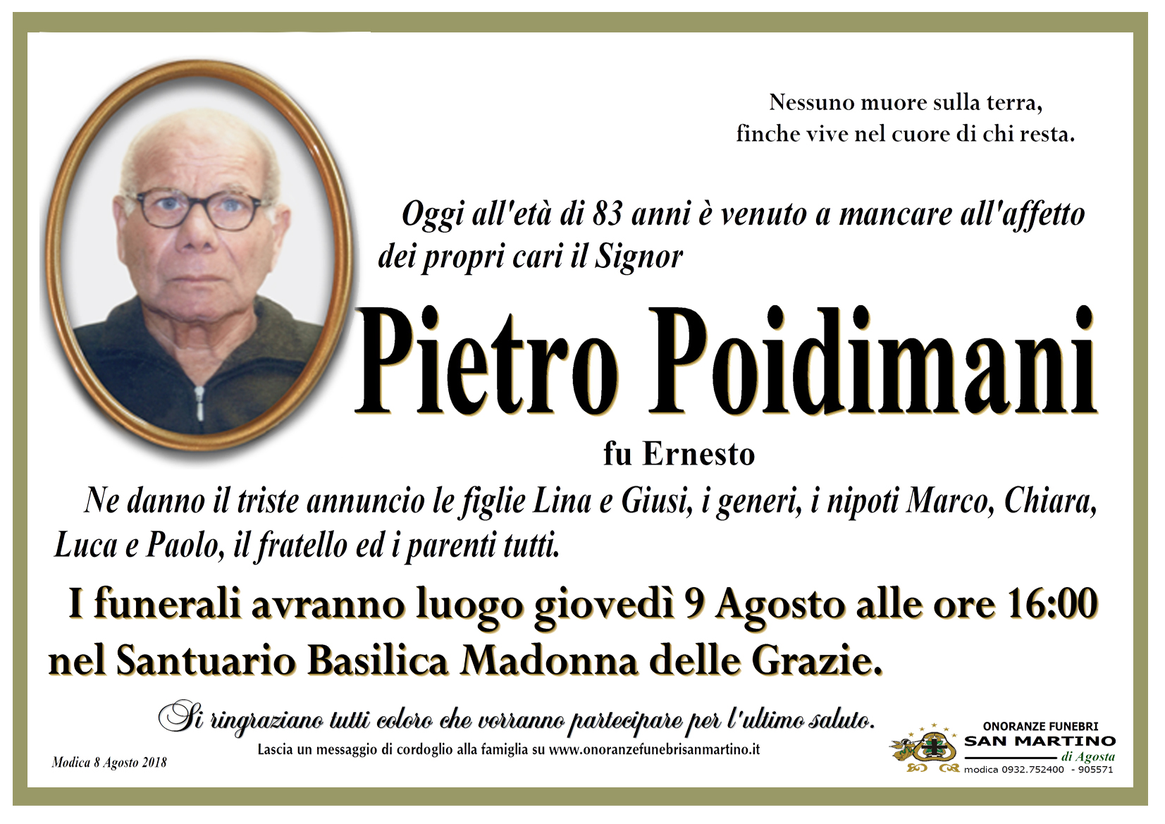 Necrologi: Pietro Poidimani