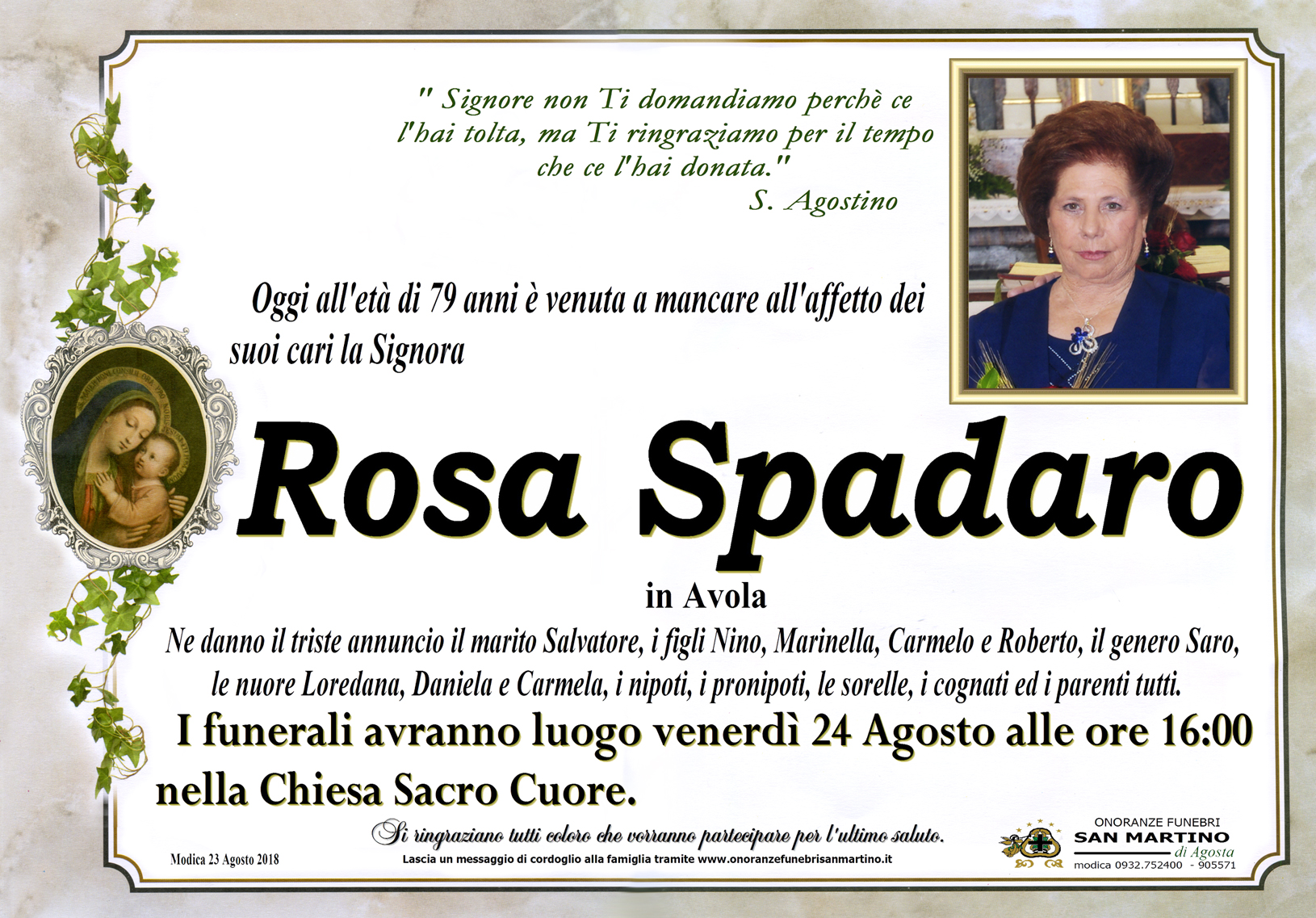 Necrologi: Rosa Spadaro