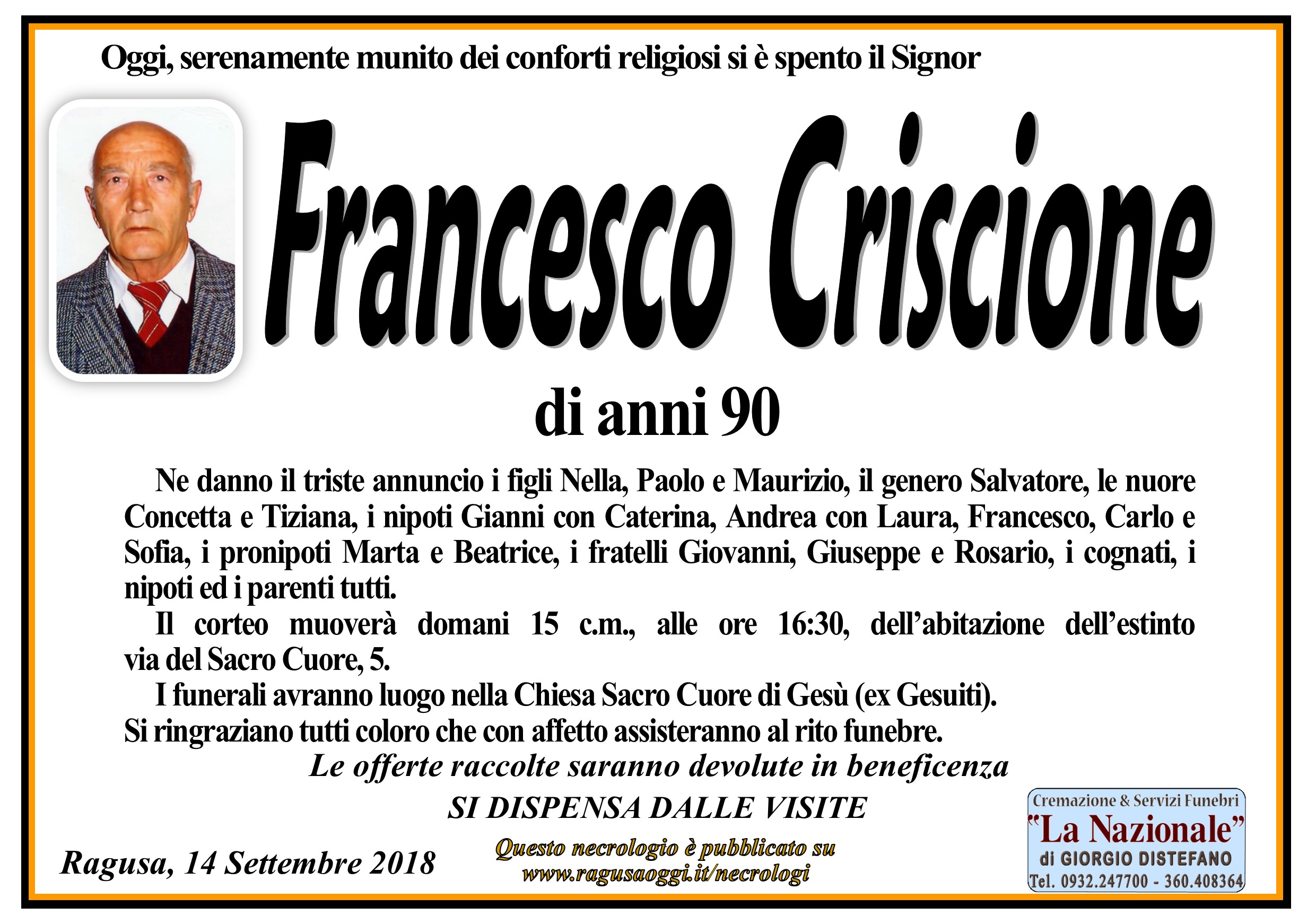 Necrologi: Francesco Criscione