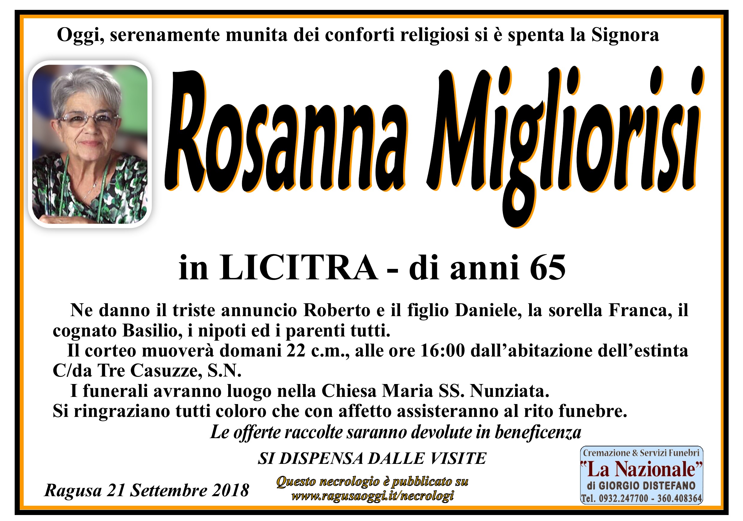 Necrologi: Rosanna Migliorisi