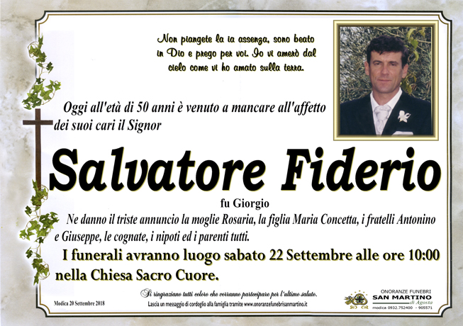Necrologi: Salvatore Fiderio