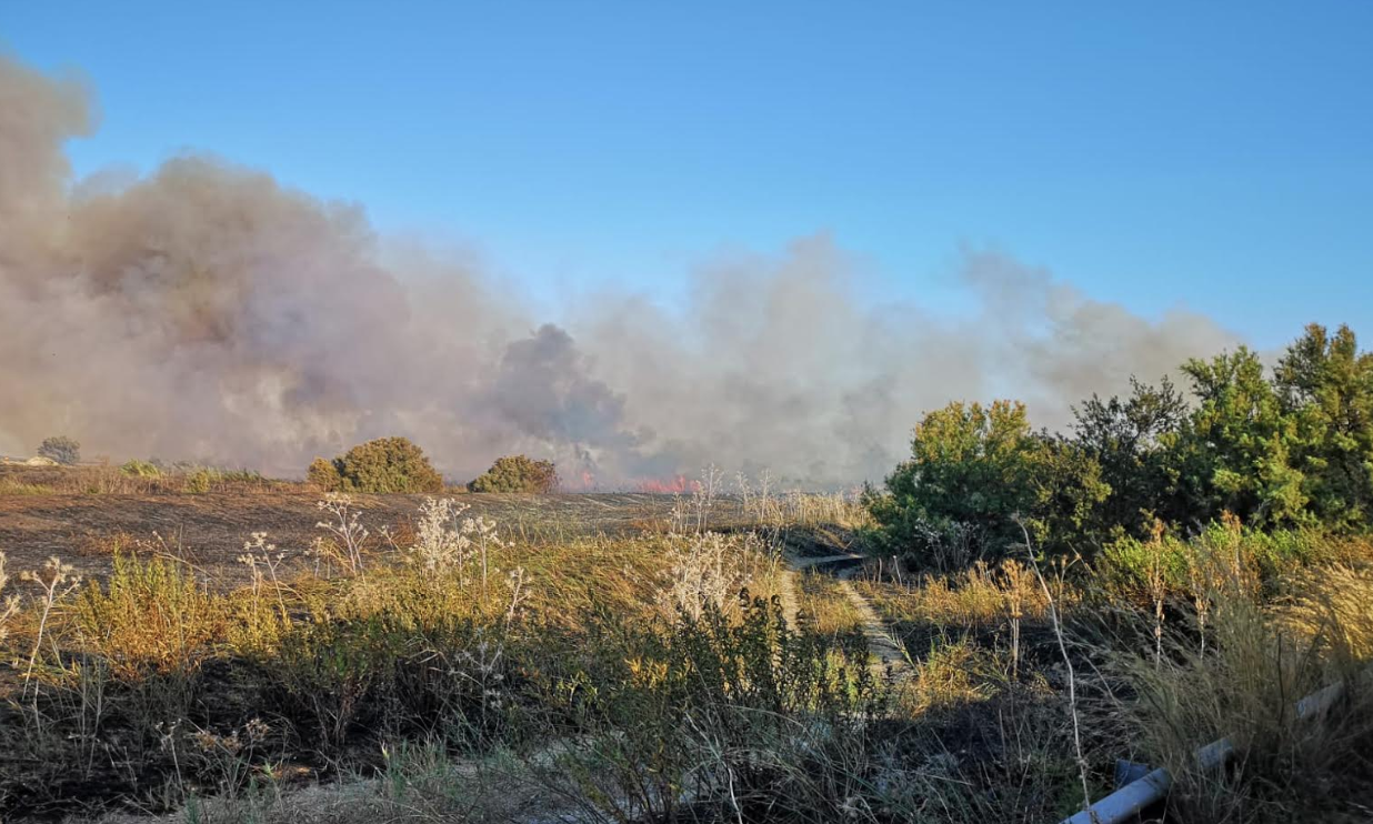 Fiamme in una vasta area di sterpaglie vicino Porto Ulisse a Ispica