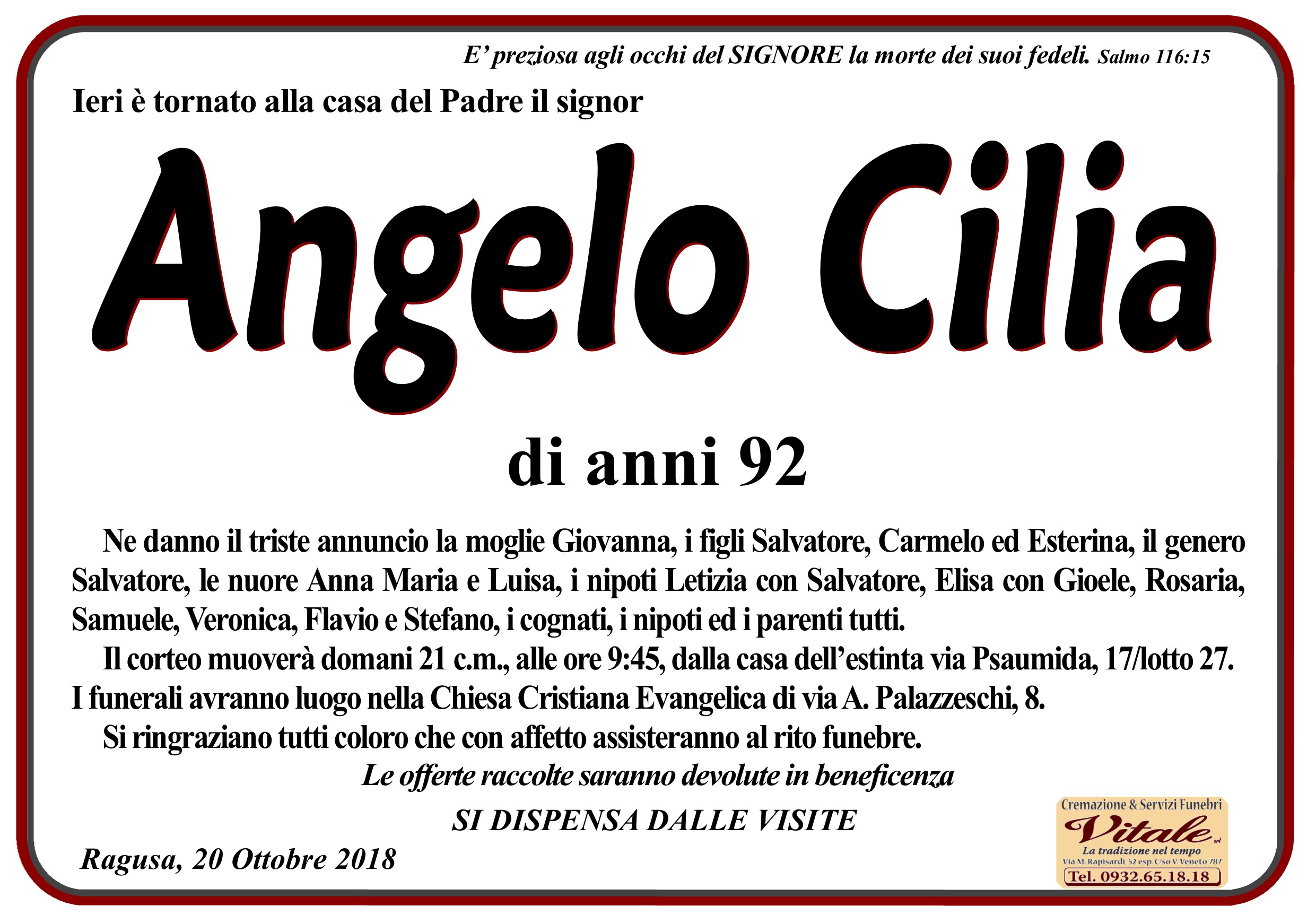 Necrologi: Angelo Cilia
