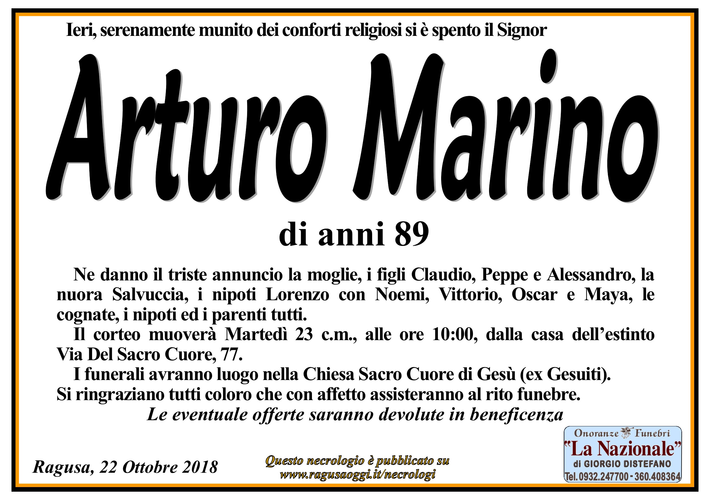 Necrologi: Arturo Marino