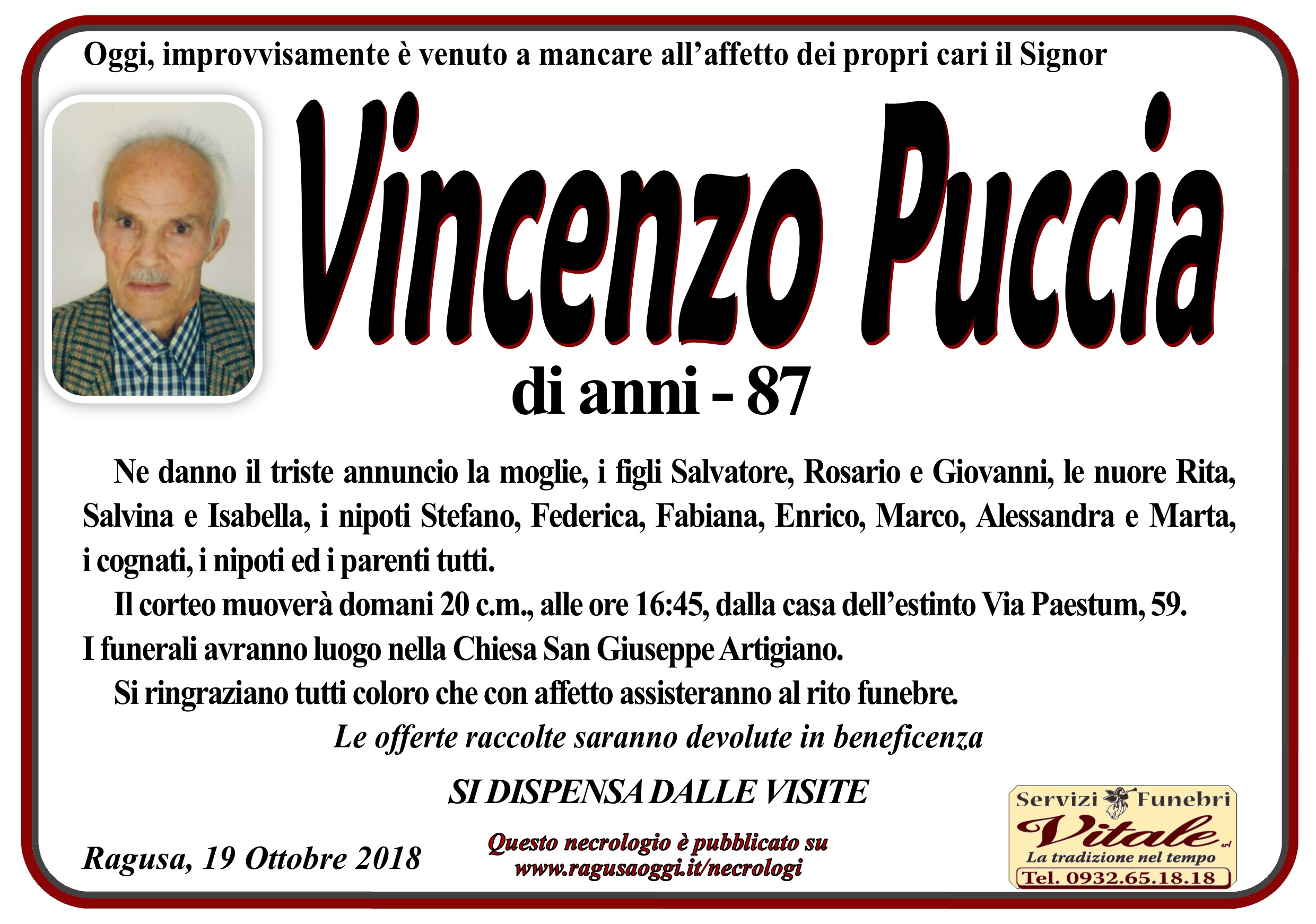 Necrologi: Vincenzo Puccia