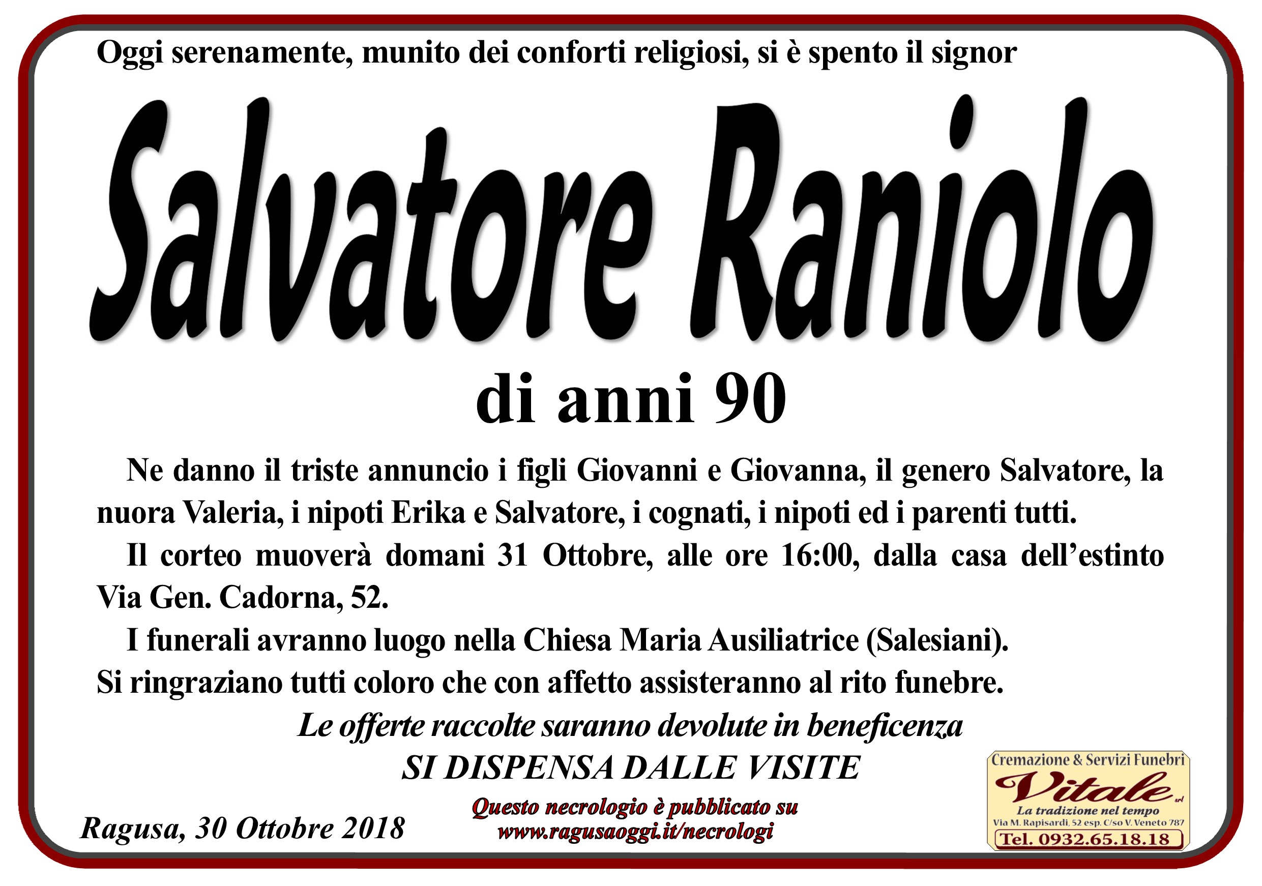 Necrologi: Salvatore Raniolo