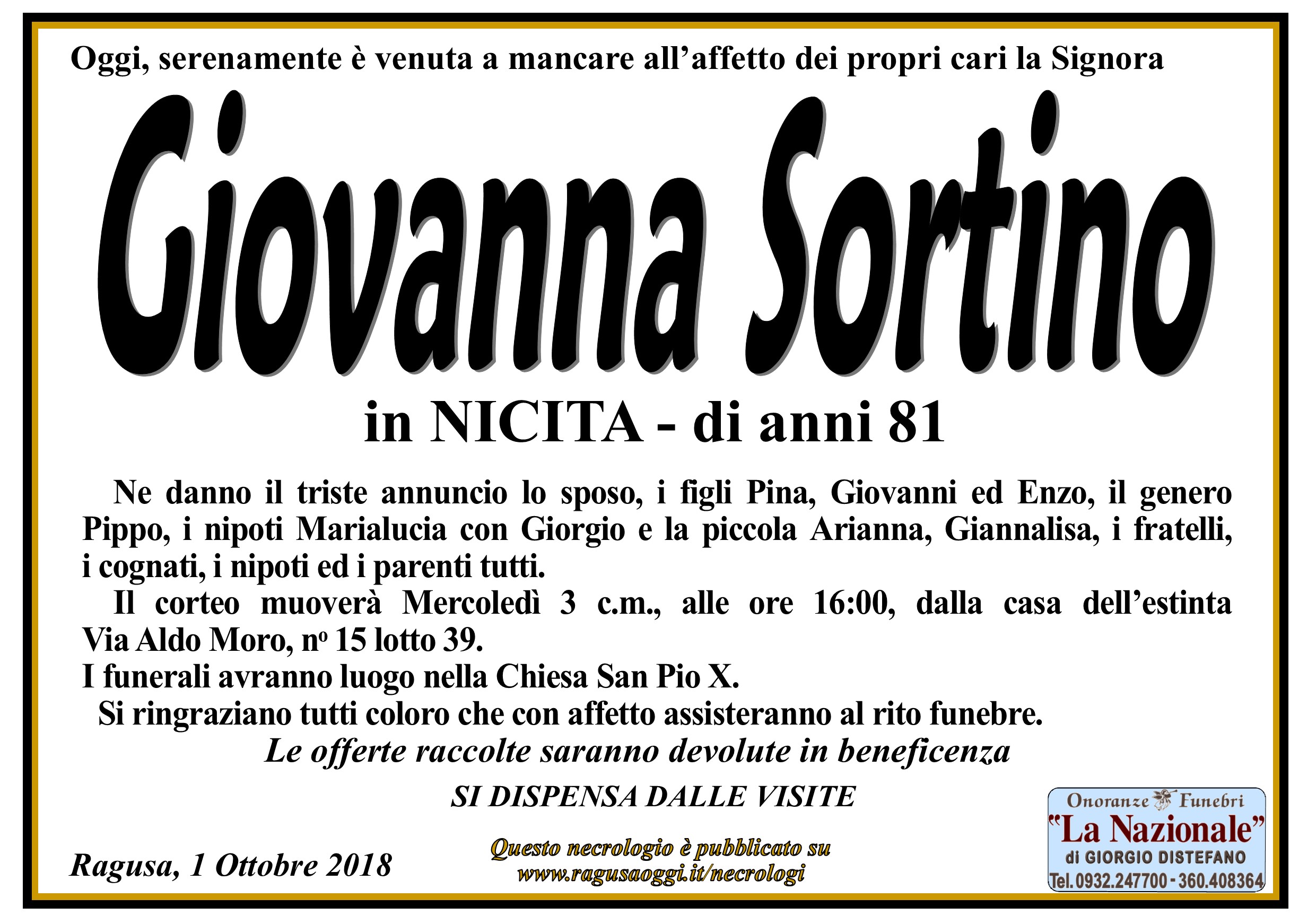 Necrologi: Giovanna Sortino