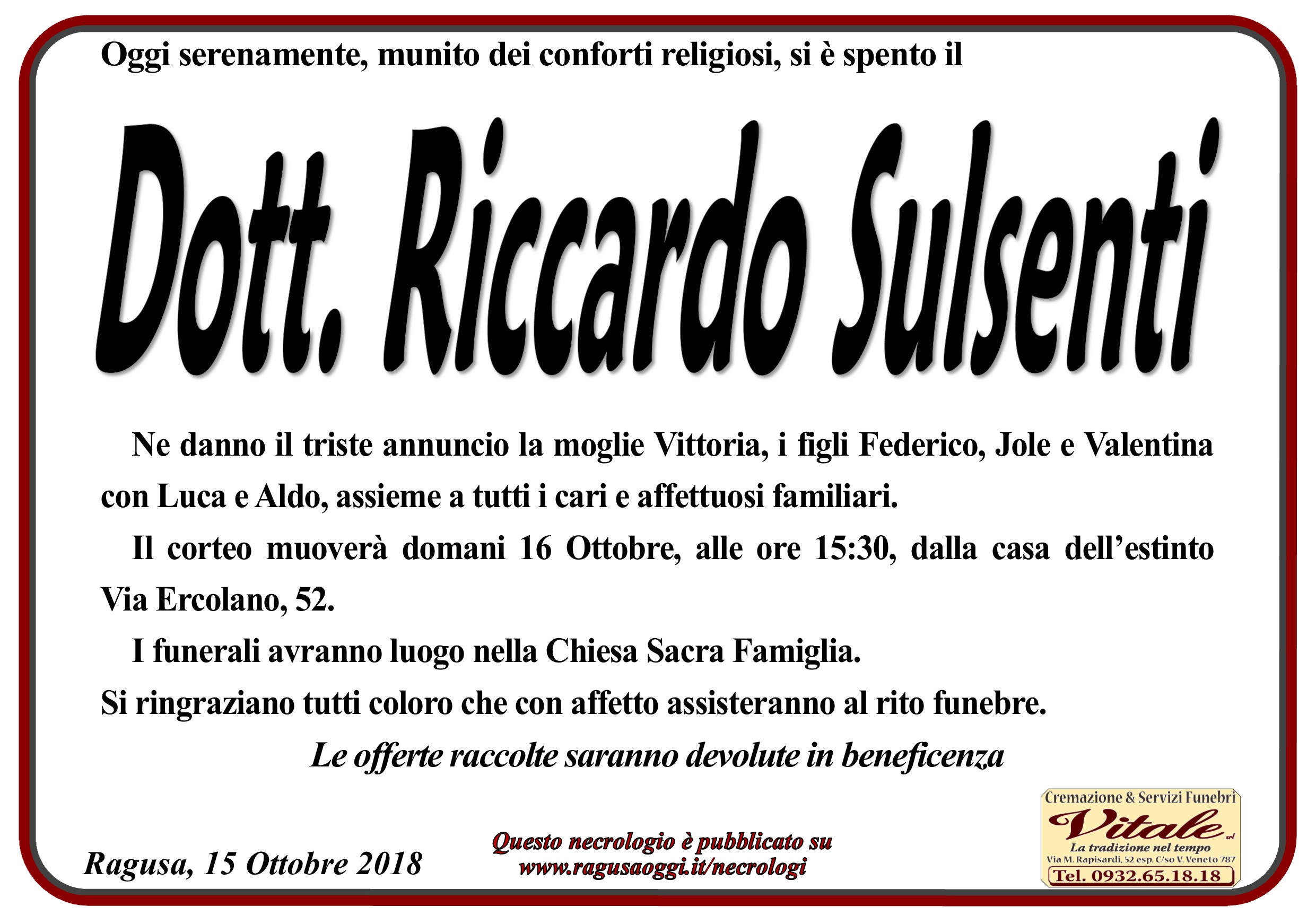 Necrologi: Riccardo Sulsenti