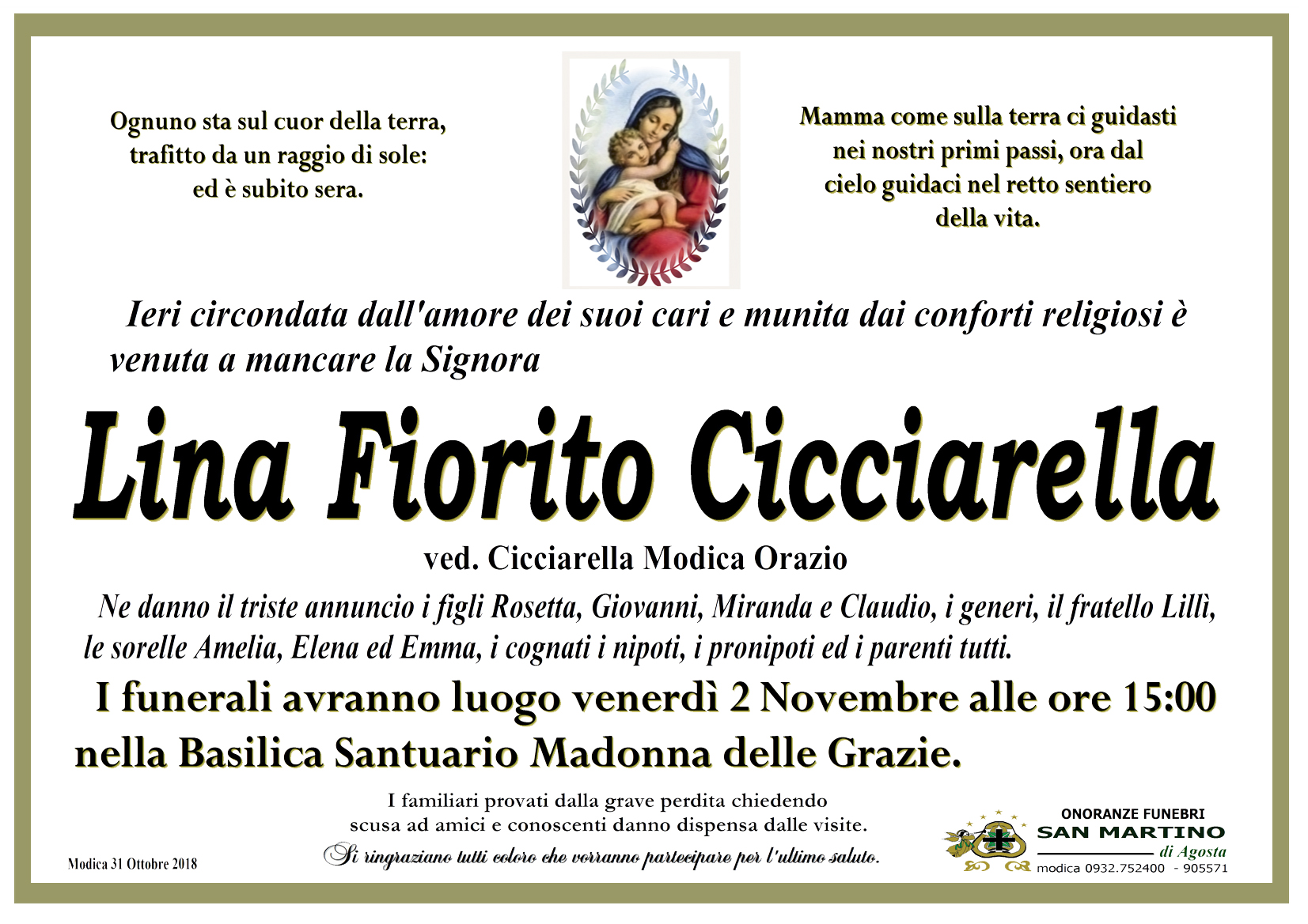 Necrologi: Lina Fiorito Cicciarella