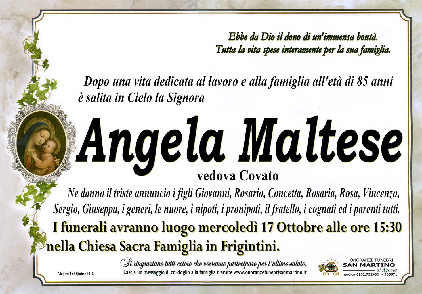 Necrologi: Angela Maltese
