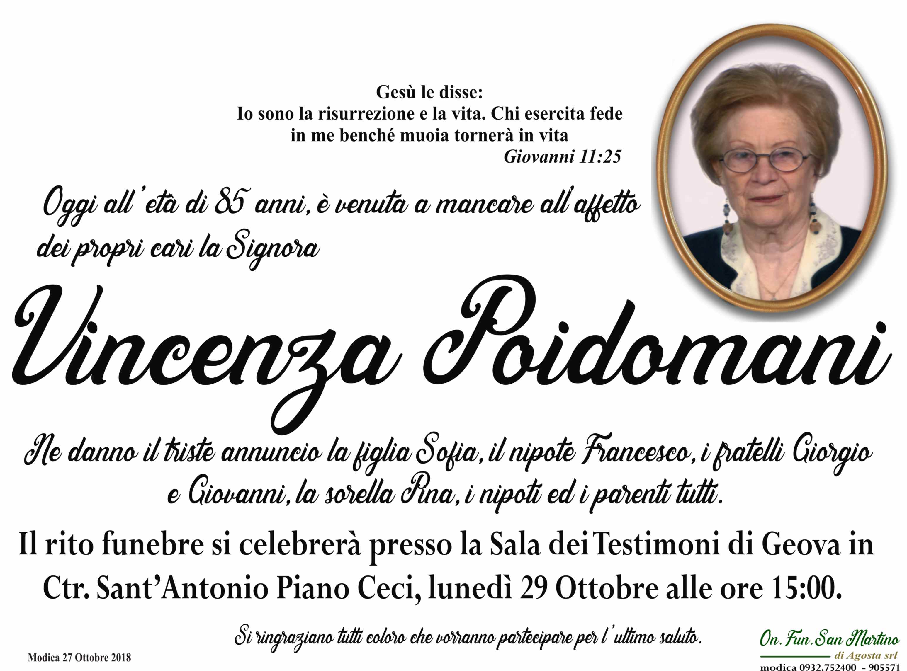 Necrologi: Vincenza Poidomani