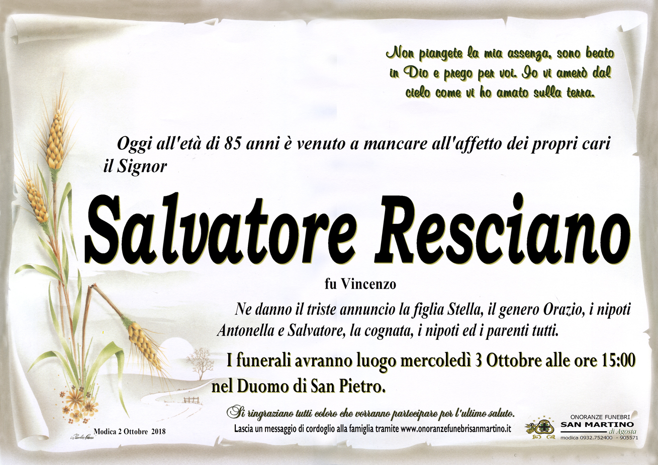 Necrologi: Salvatore Resciano
