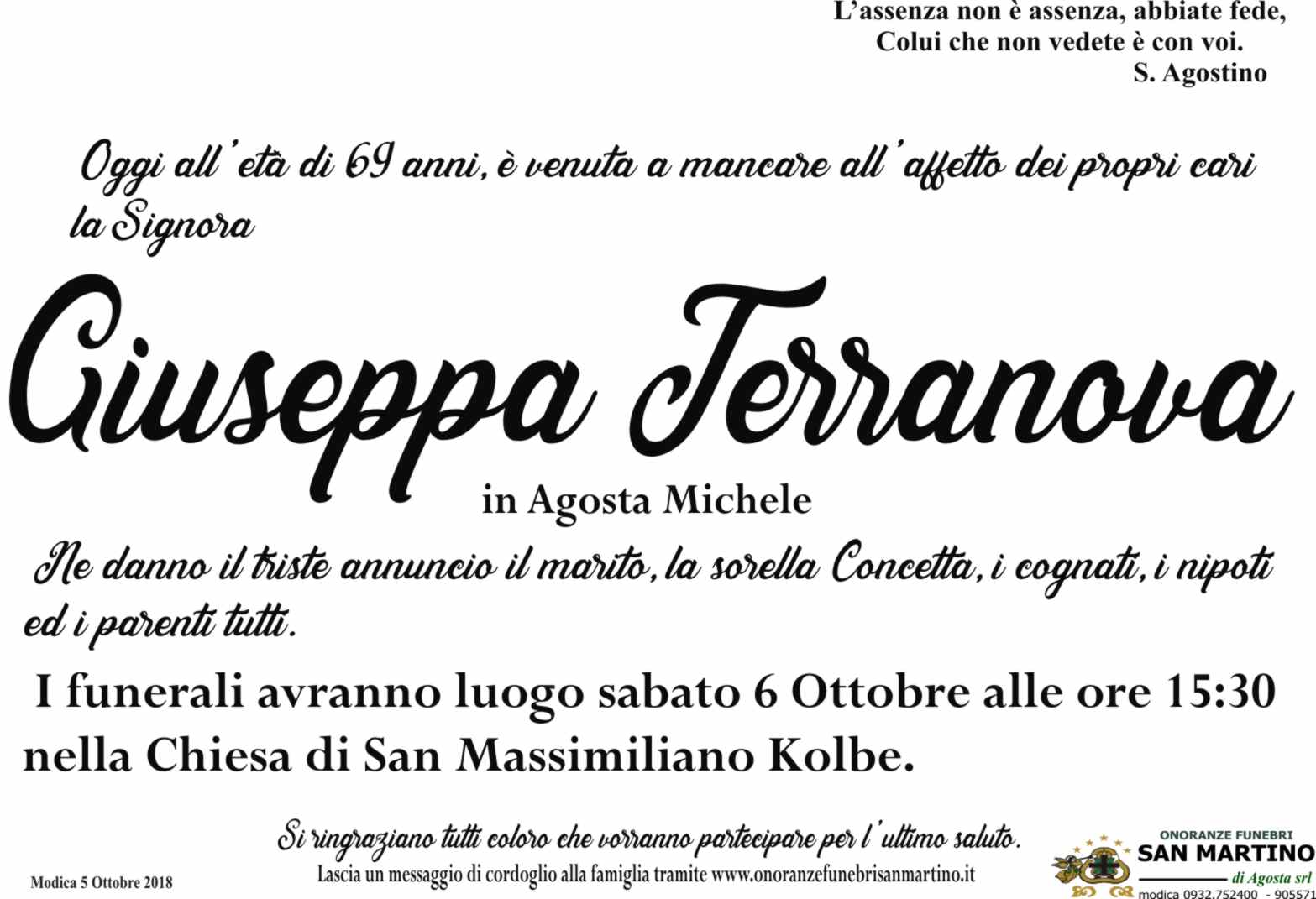 Necrologi: Giuseppa Terranova