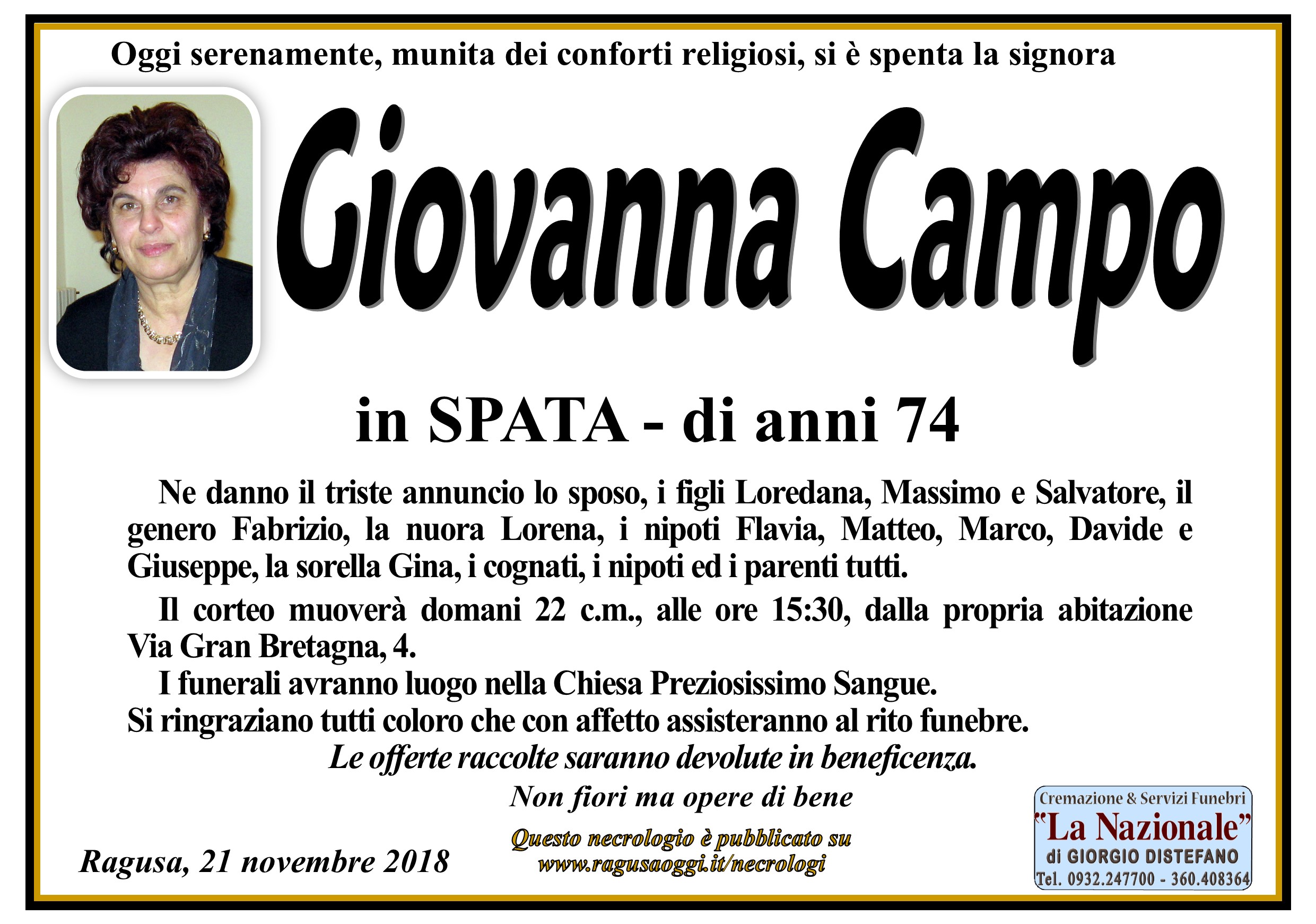 Necrologi: Giovanna Campo