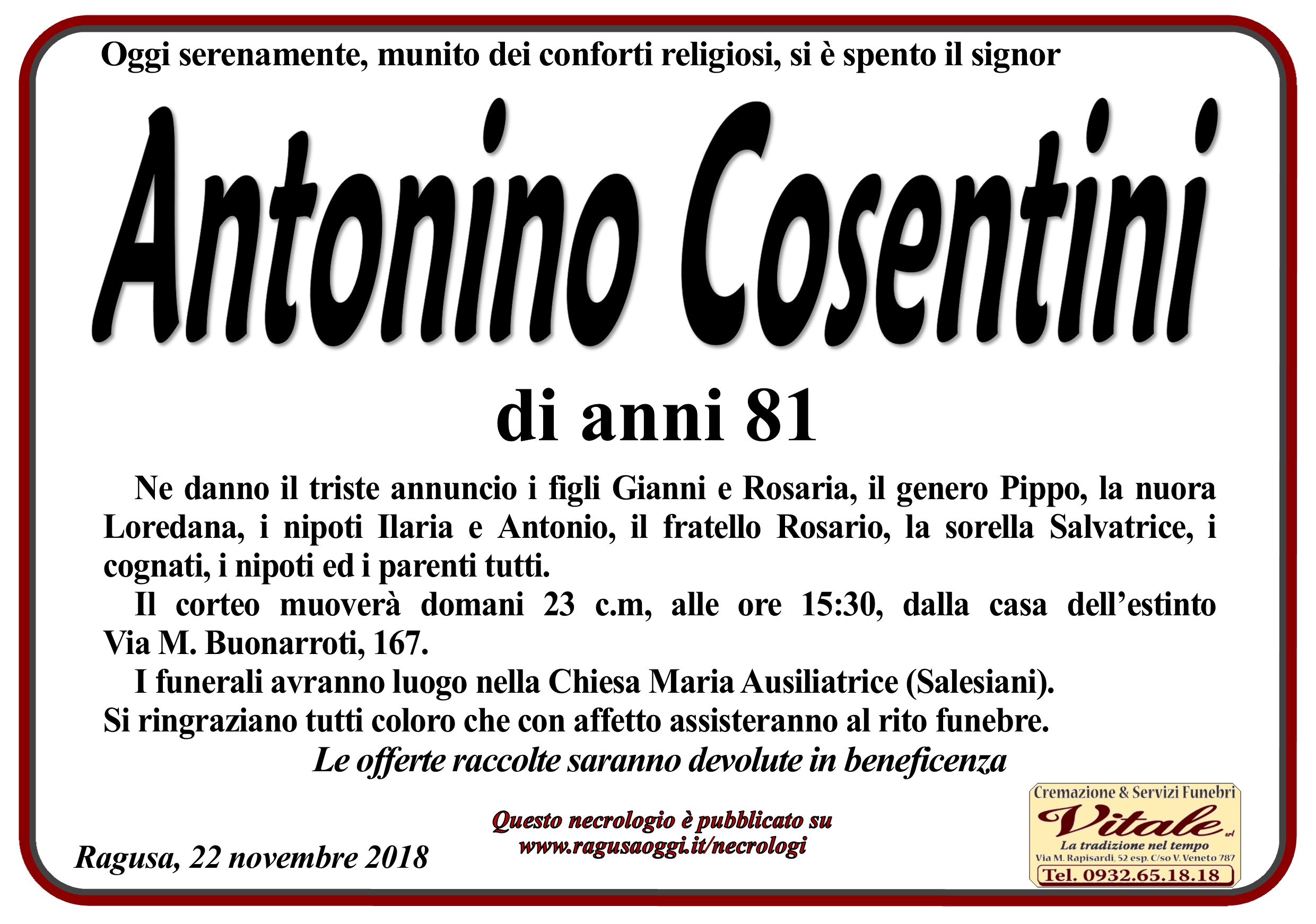 Necrologi: Antonio Cosentini