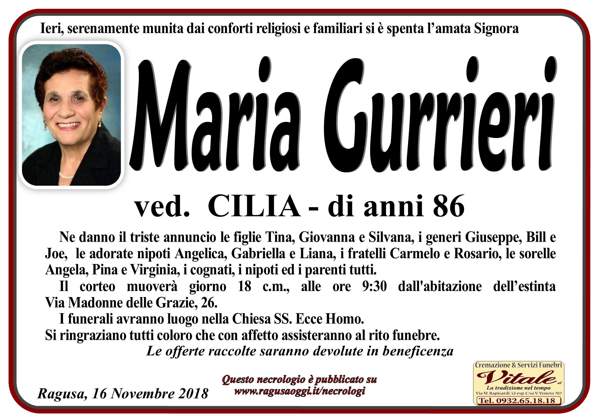 Necrologi: Maria Gurrieri
