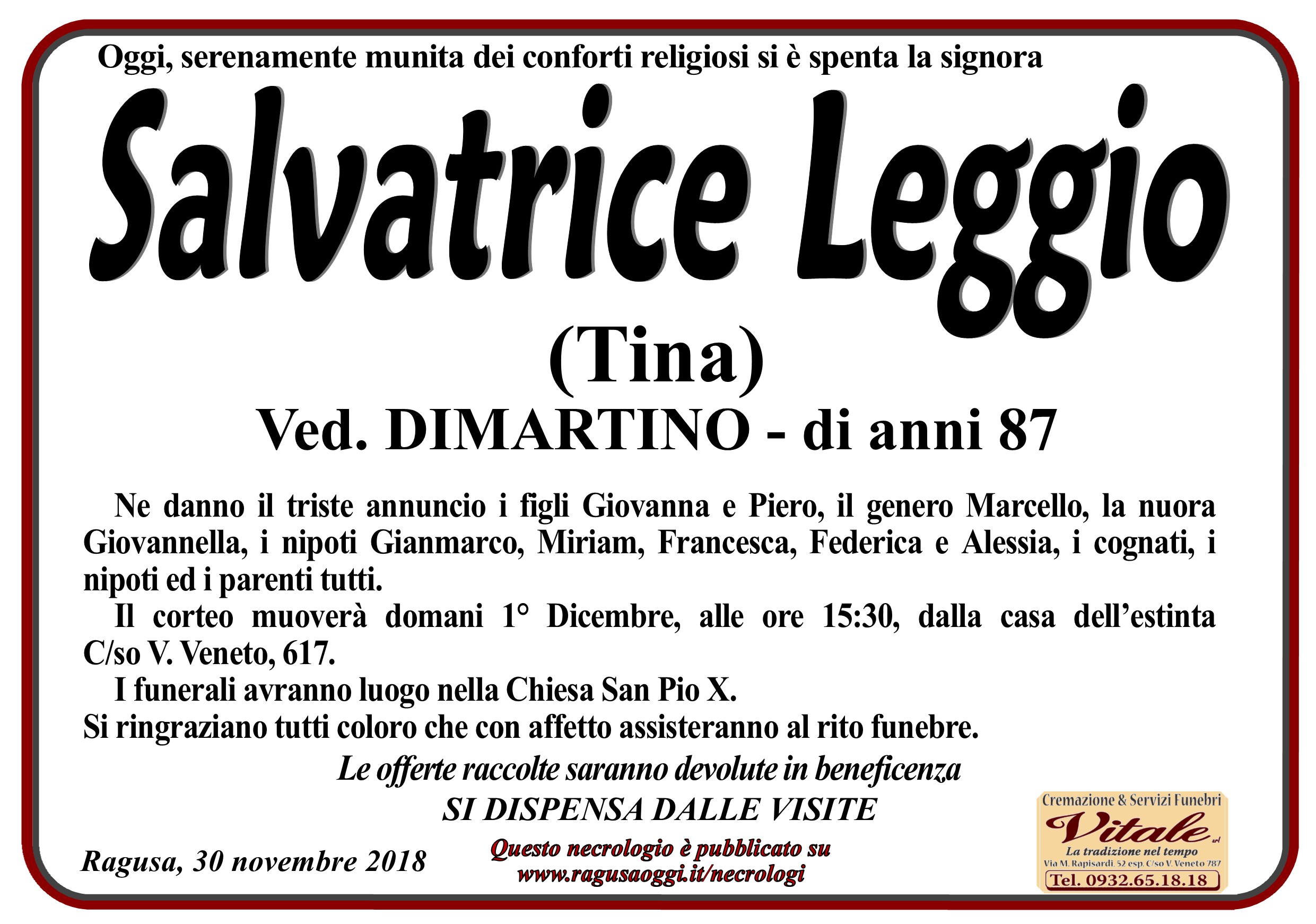 Necrologi: Salvatrice Leggio