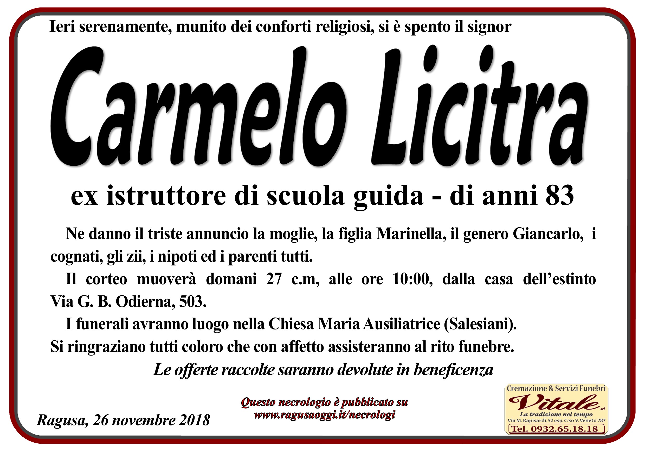 Necrologi: Carmelo Licitra