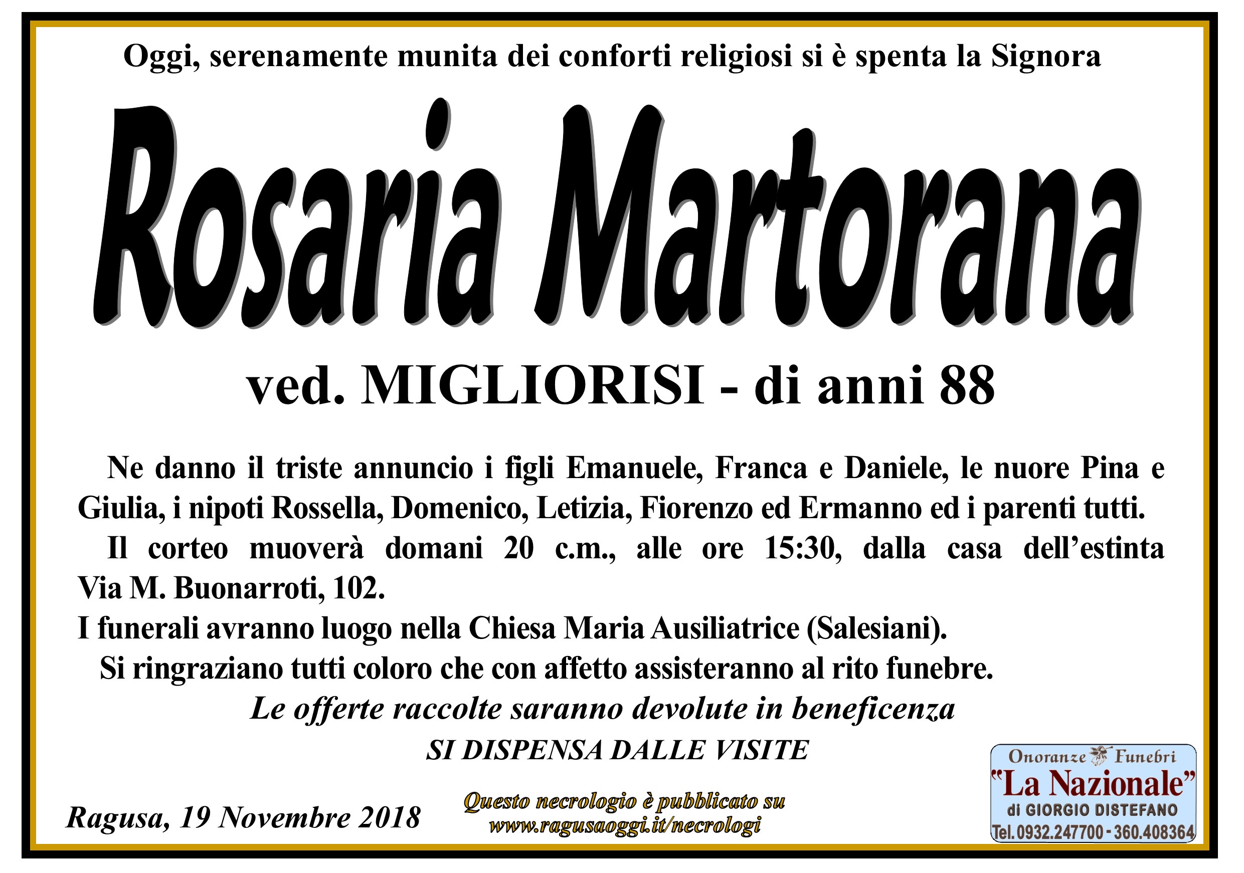 Necrologi: Rosaria Martorana