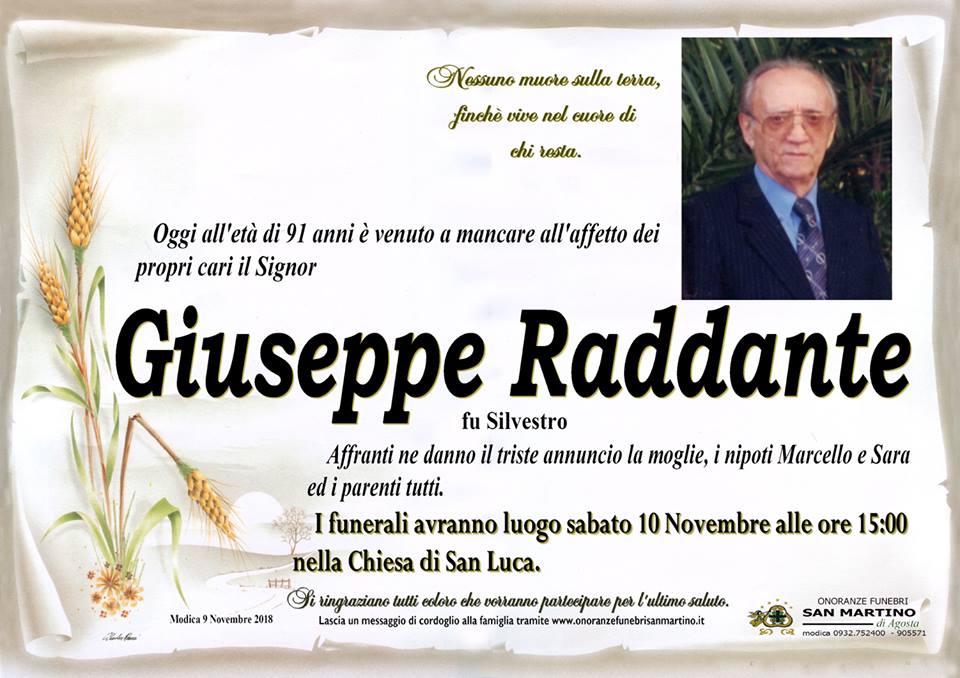 Necrologi: Giuseppe Raddante