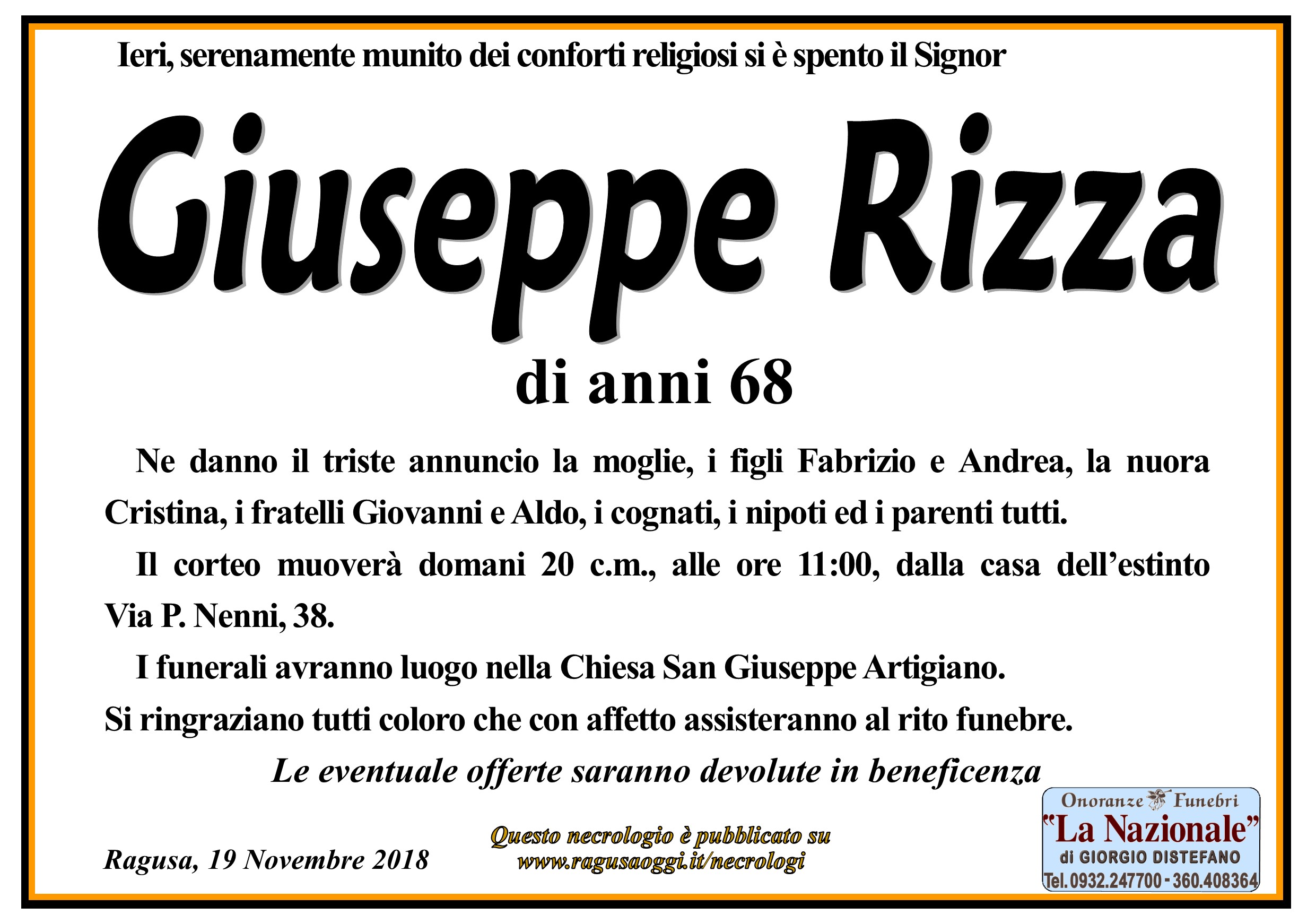 Necrologi: Giuseppe Rizza