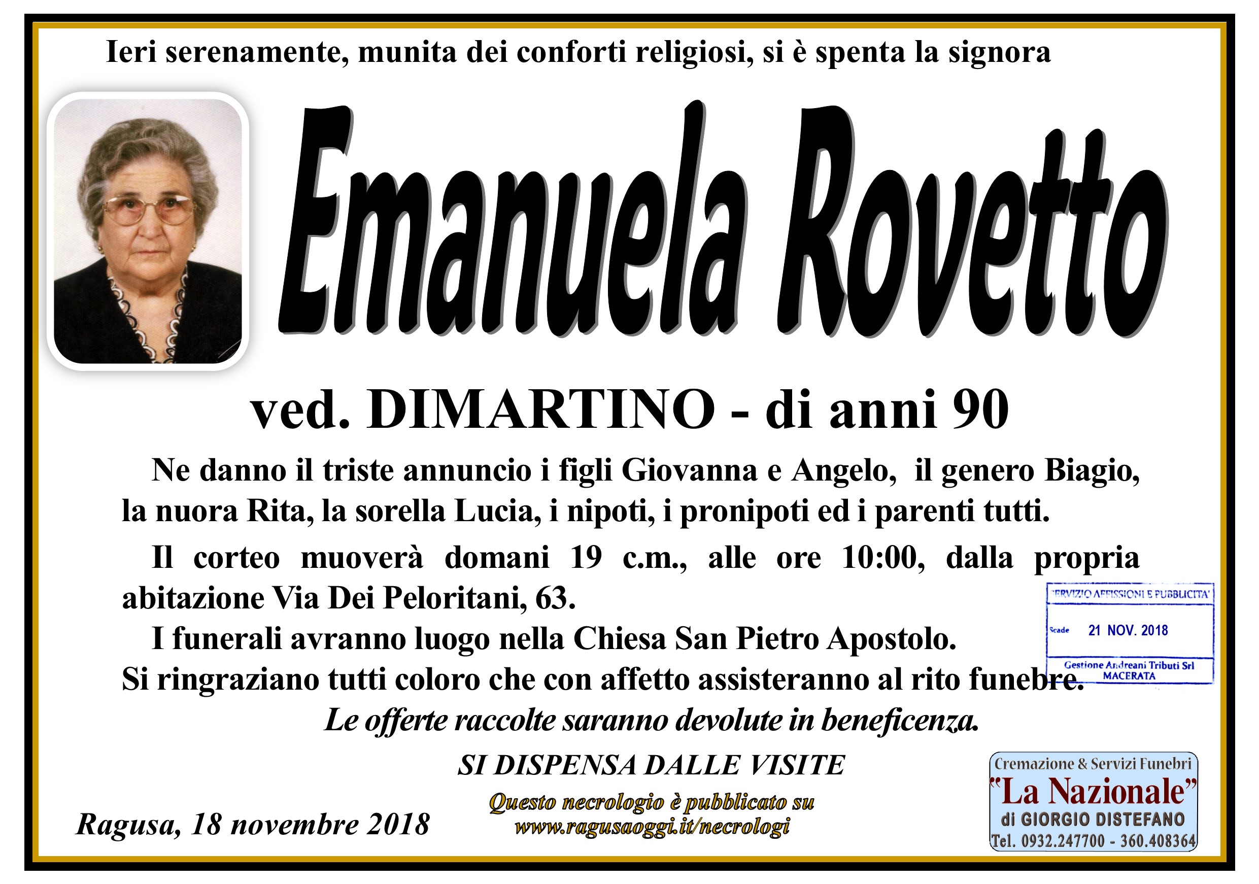 Necrologi: Emanuela Rovetto