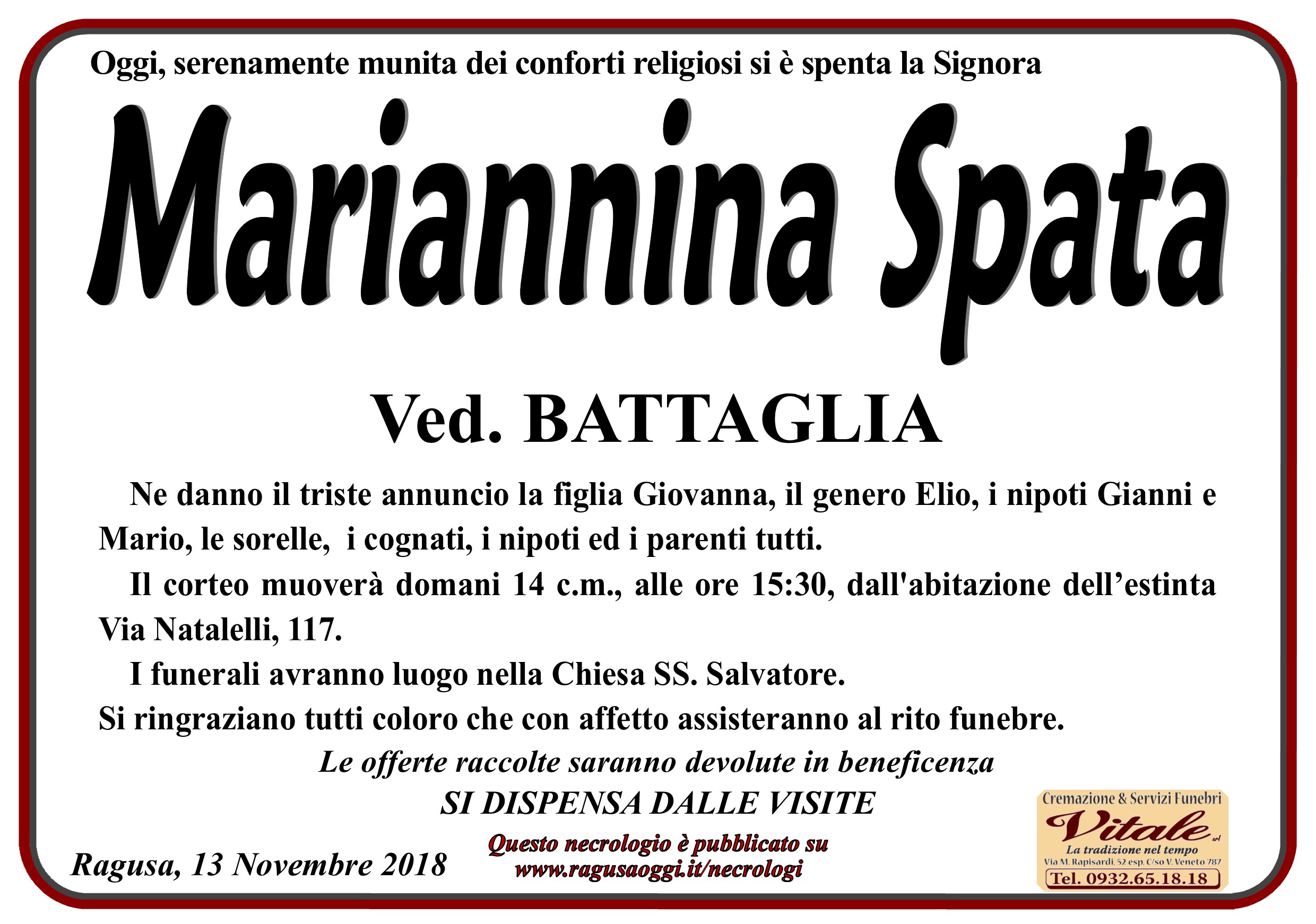 Necrologi: Mariannina Spata