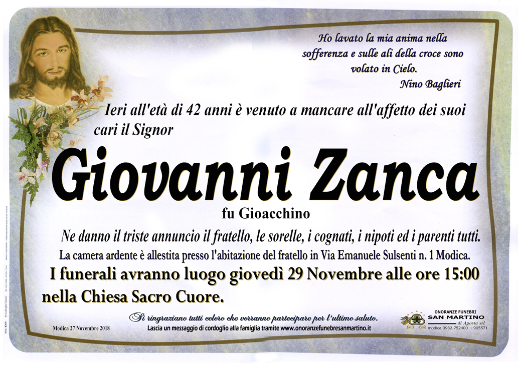 Necrologi: Giovanni Zanca