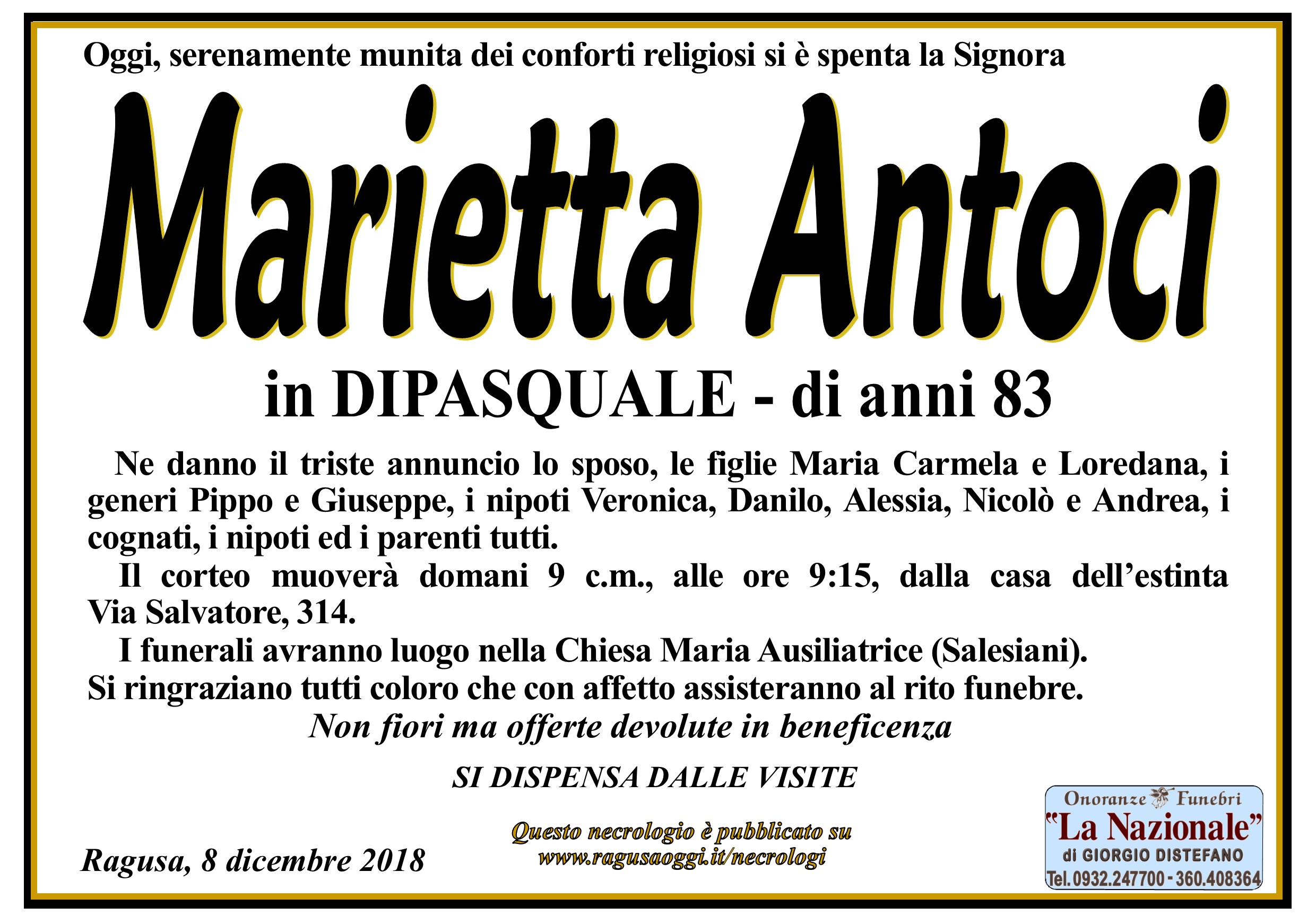 Necrologi: Marietta Antoci